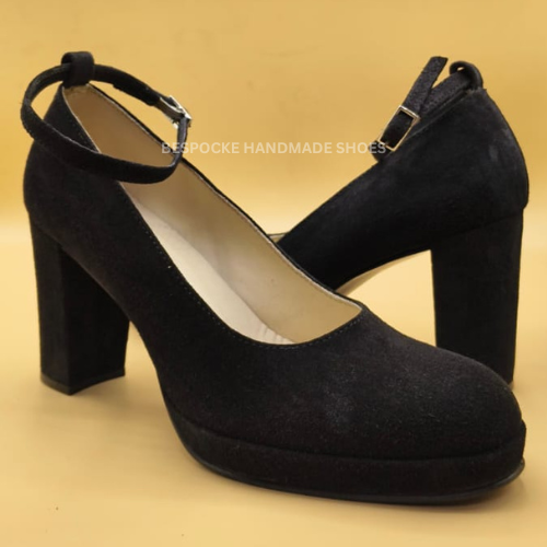 Bespoke Women Handmade Black Suede Heel Sandal Strap Side Buckle Sandal For Party Wedding Bespoke Women Handmade Black Suede Heel Sandal Strap Side Buckle Sandal For Party Wedding