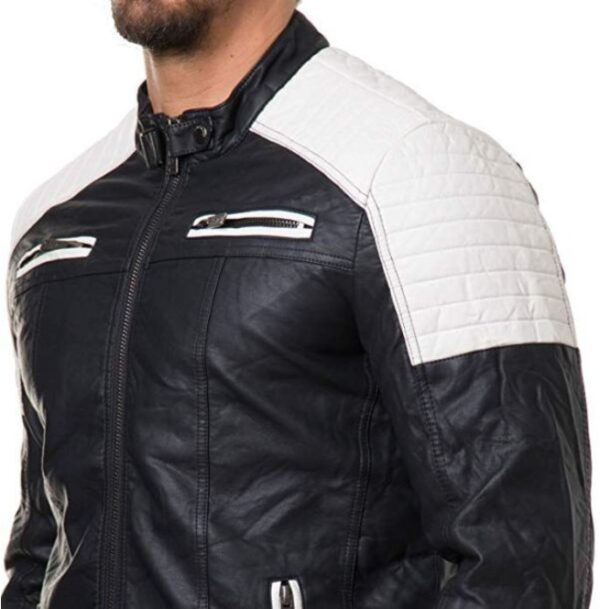 Handmade Men's Black and White Slim Fit Biker Jacket, Men Leather Jackets Handmade Men's Black and White Slim Fit Biker Jacket, Men Leather Jackets