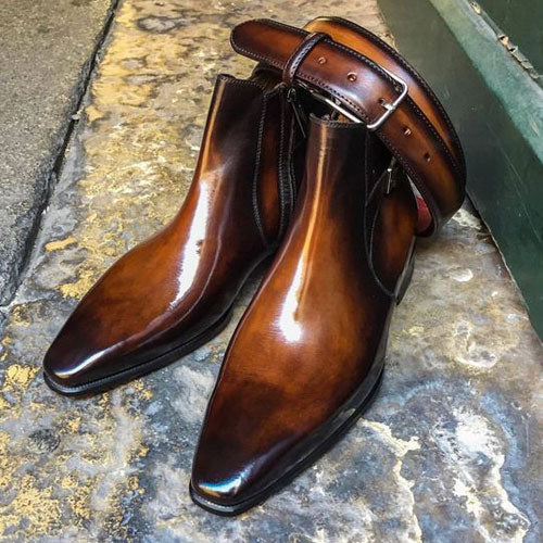 Two Tone Tan And Black Shaded Leather Chelsea Boot Two Tone Tan And Black Shaded Leather Chelsea Boot