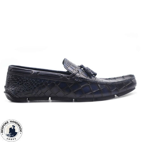 Bespoke Men's Handmade Black Leather Slip On Leather Tassel Loafer Casual Men's Shoes