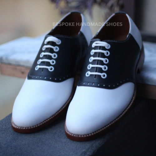 Bespoke Men's Handmade White, Black Leather Oxford Whole-Cut Lace Up Dress Formal Wear Shoes Men