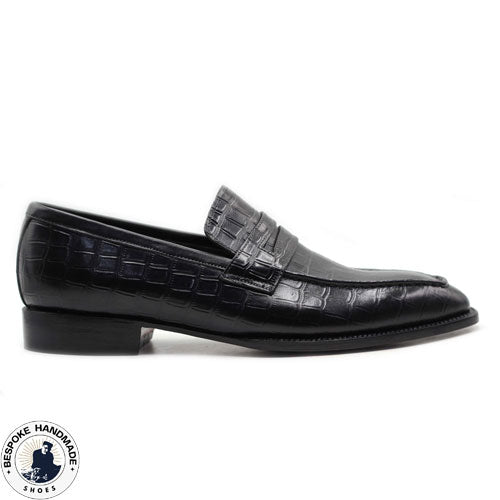 Bespoke Handmade Men's Black Leather Loafer Moccasin Slip On Casual Men's Shoes