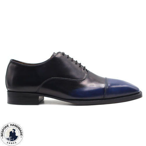 New Men's Handmade Genuine Two Tone Black/Blue Leather Lace Up Oxford Toe Cap Fashion Men's Shoes