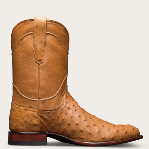 Pure Premium Quality Handmade Men's Tan Ostrich Print Leather Western Mexican Cowboy Boots