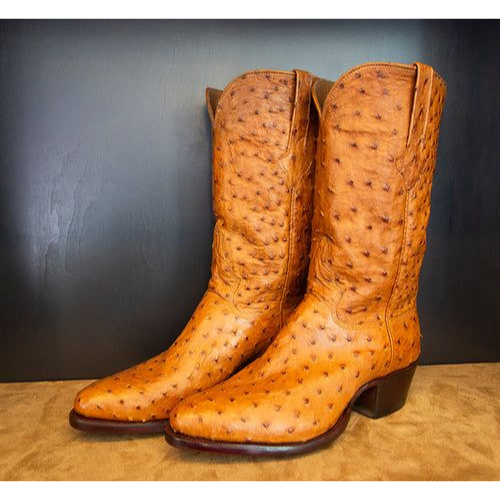 New Premium Quality Handmade Men's Tan Ostrich Print Leather Western Mexican Cowboy Boots