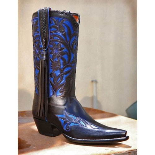Pure Genuine Handmade Men's Blue Leather Western Mexican Cowboy Boots