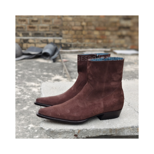 Bespoke New Men's Handmade Brown Color Suede High Ankle Zipper Dress Casual Wear Boots Men