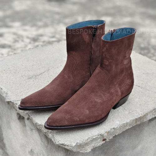 Bespoke New Men's Handmade Brown Color Suede High Ankle Zipper Dress Casual Wear Boots Men