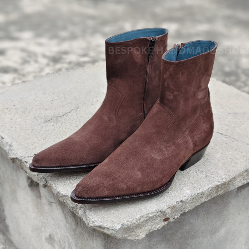Bespoke New Men's Handmade Brown Color Suede High Ankle Zipper Dress Casual Wear Boots Men