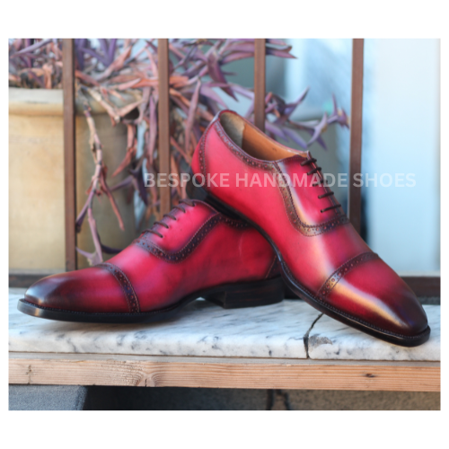 Buy Bespoke Dress Shoes, Pure Shiny Calf Pink Leather Toe Cap Lace up men Shoes