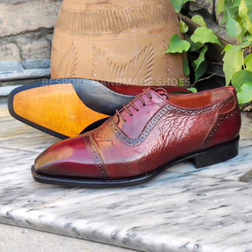 Handmade New Men's Brown Color Leather Oxford Cap-Toe Brogue Lace Up Dress Formal Wear Shoes Men