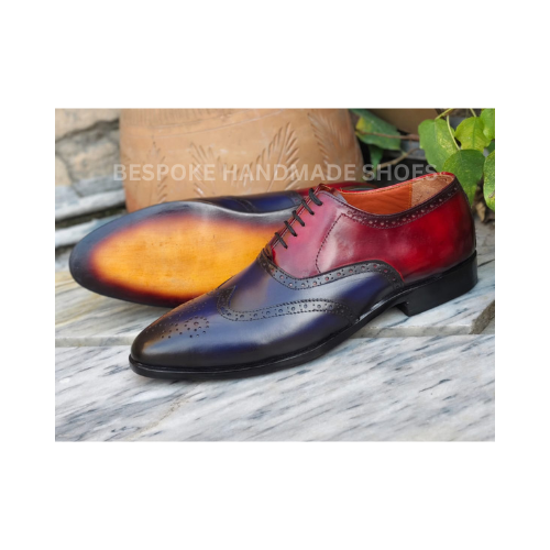 Bespoke Men's Handmade Black Leather Oxford Whole-Cut Brogue Dress Formal Shoes Men