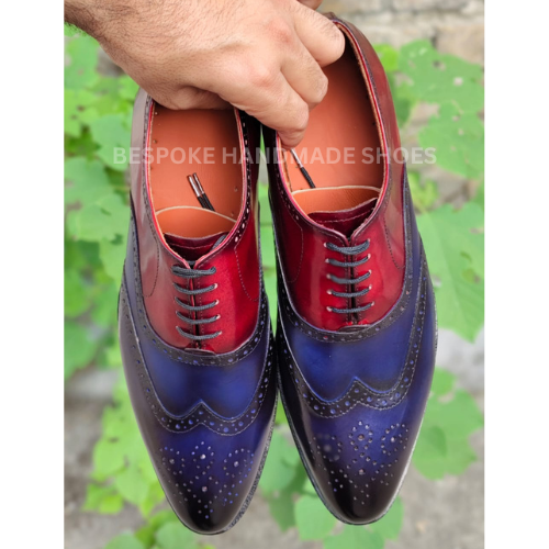 Bespoke Men's Handmade Black Leather Oxford Whole-Cut Brogue Dress Formal Shoes Men