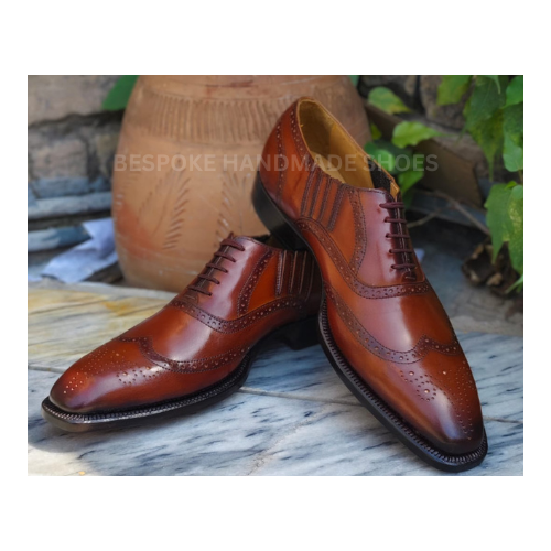 Custom Made Men's Brown Leather Oxford Wingtip Brogue Lace Up Dress Formal Shoes Men