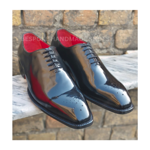 Bespoke Men's Handmade Black Leather Oxford Whole-Cut Brogue Dress Formal Shoes Men