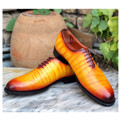 Handmade New Men's Yellowish Tan Leather Oxford Whole-Cut Lace Up Dress Top Fashion Wear Shoes Men