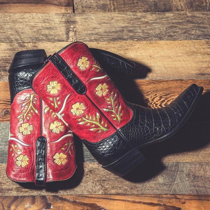 Custom Made New Men's Black Alligator Leather Texture Cowboy Western Boots For Men