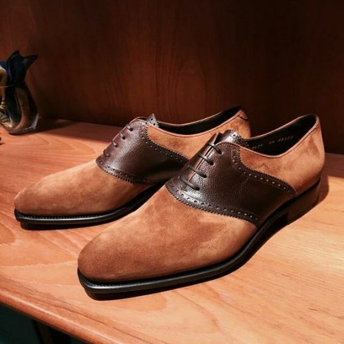 New Handmade Men's Brown Leather and Suede Oxford Lace up Dress Shoes