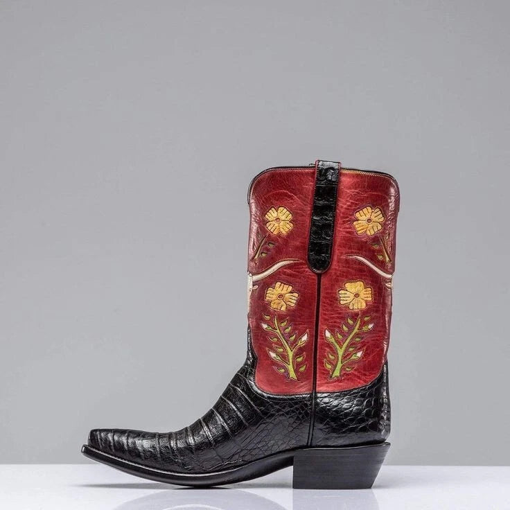 Custom Made New Men's Black Alligator Leather Texture Cowboy Western Boots For Men