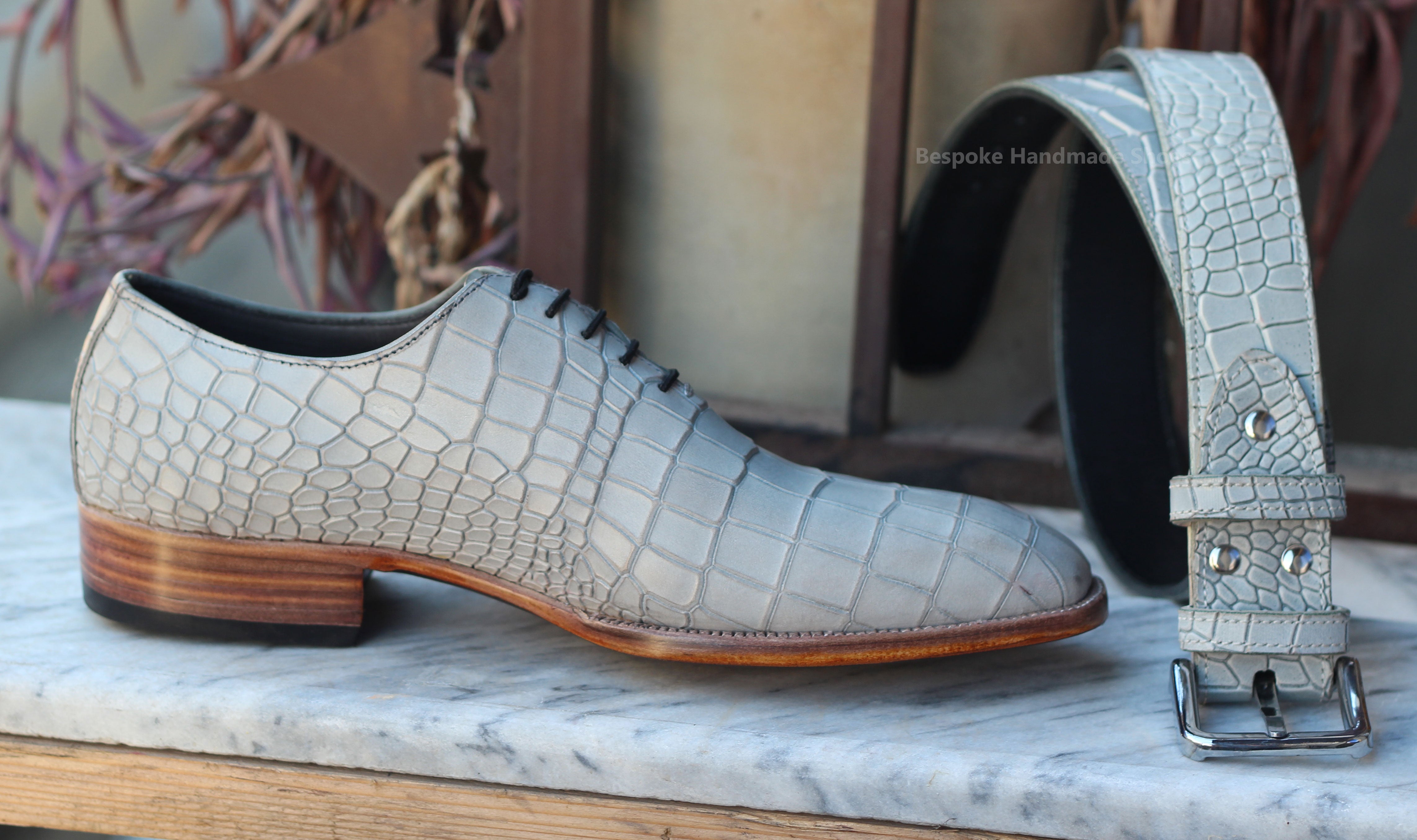 Custom made Alligator Print Leather Dress Shoe, Whole-cut Oxford Lace Up Shoes