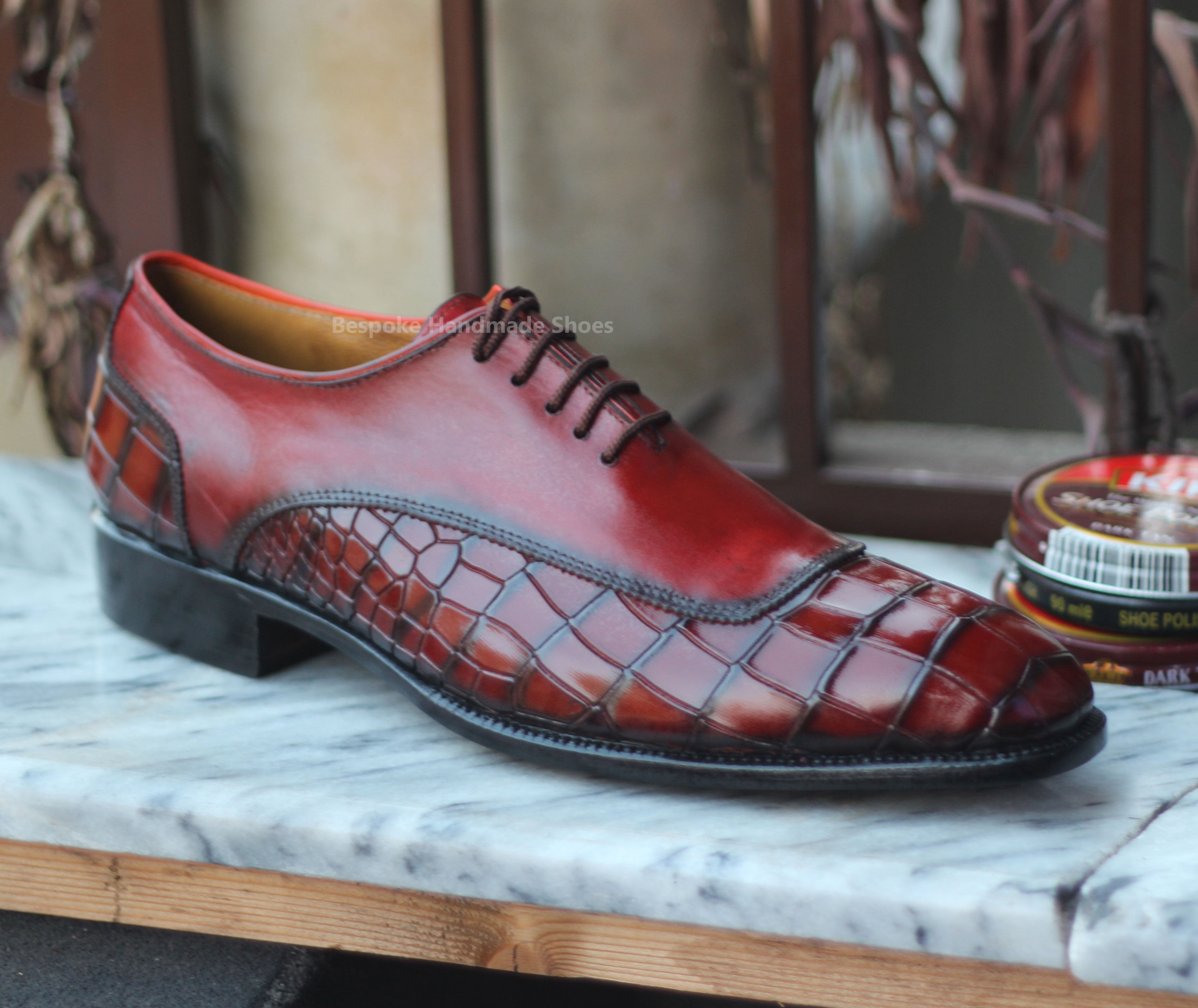 Custom Made Men's New Handmade Red Crocodile Leather Oxford Lace Up Dress Shoes
