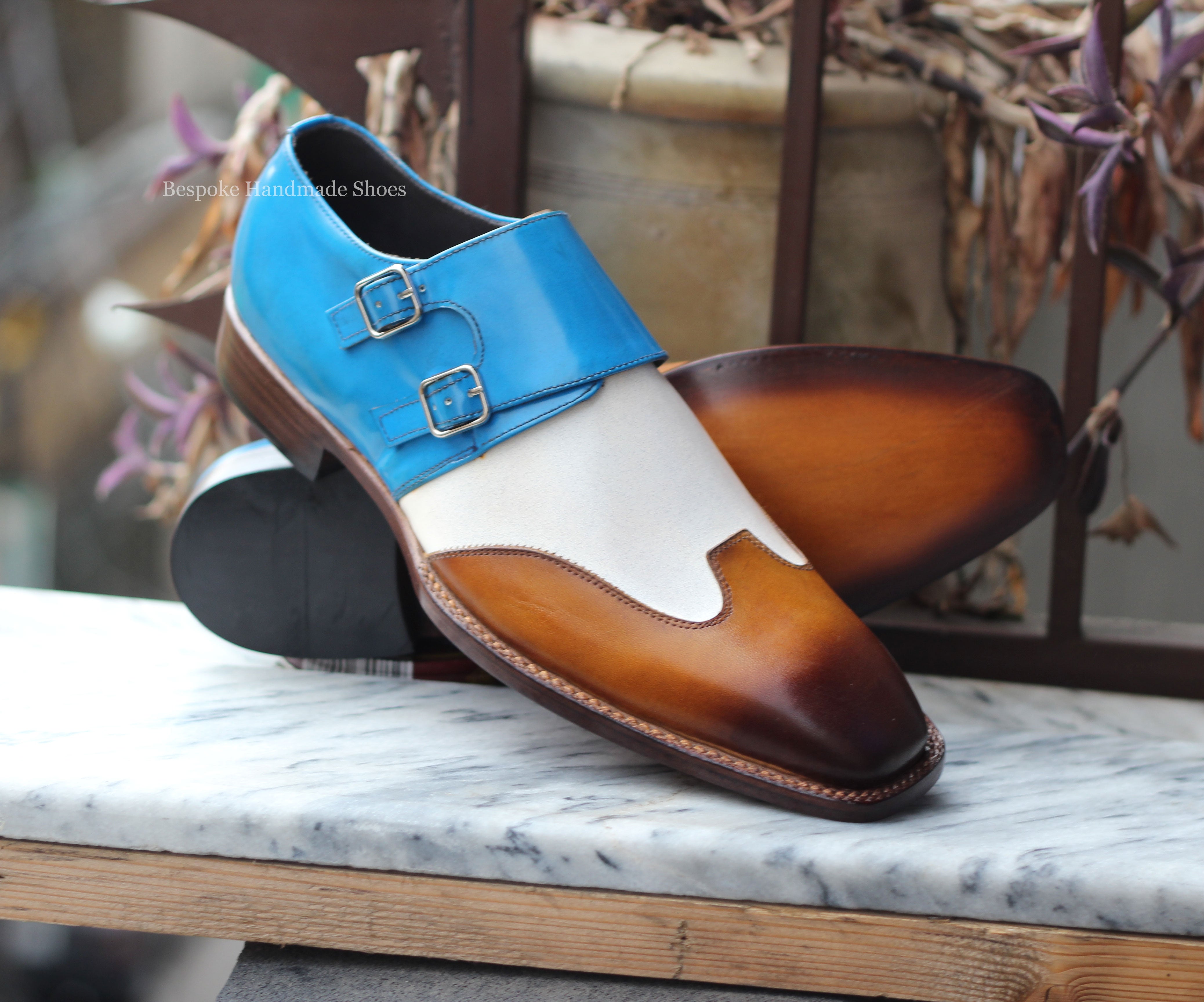 Handmade Men's Multicolor Leather Double Monk Strap Dress Shoes Men