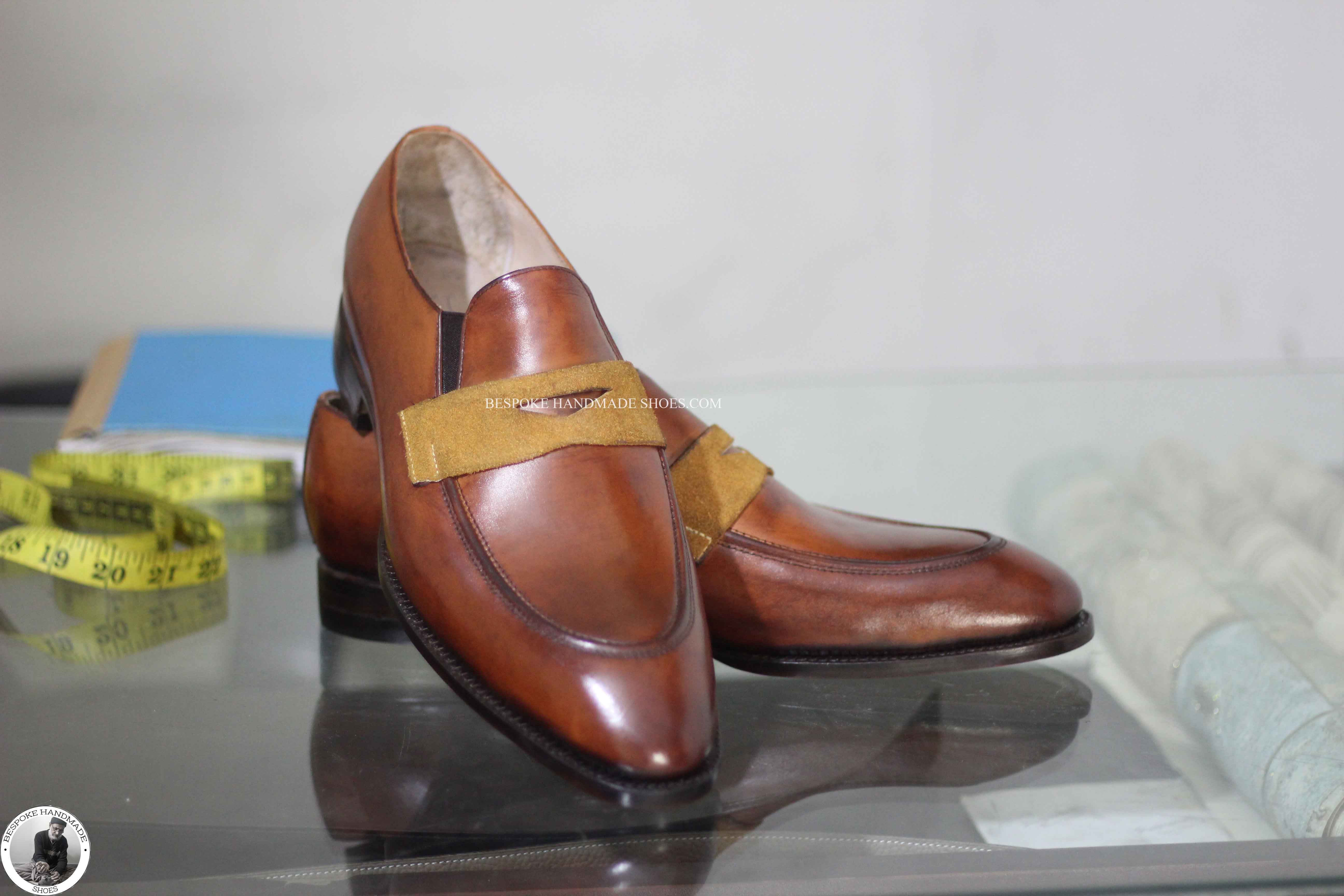 Bespoke Men's Handmade Brown Leather Loafer Moccasin Slip On Casual Shoes For Men's