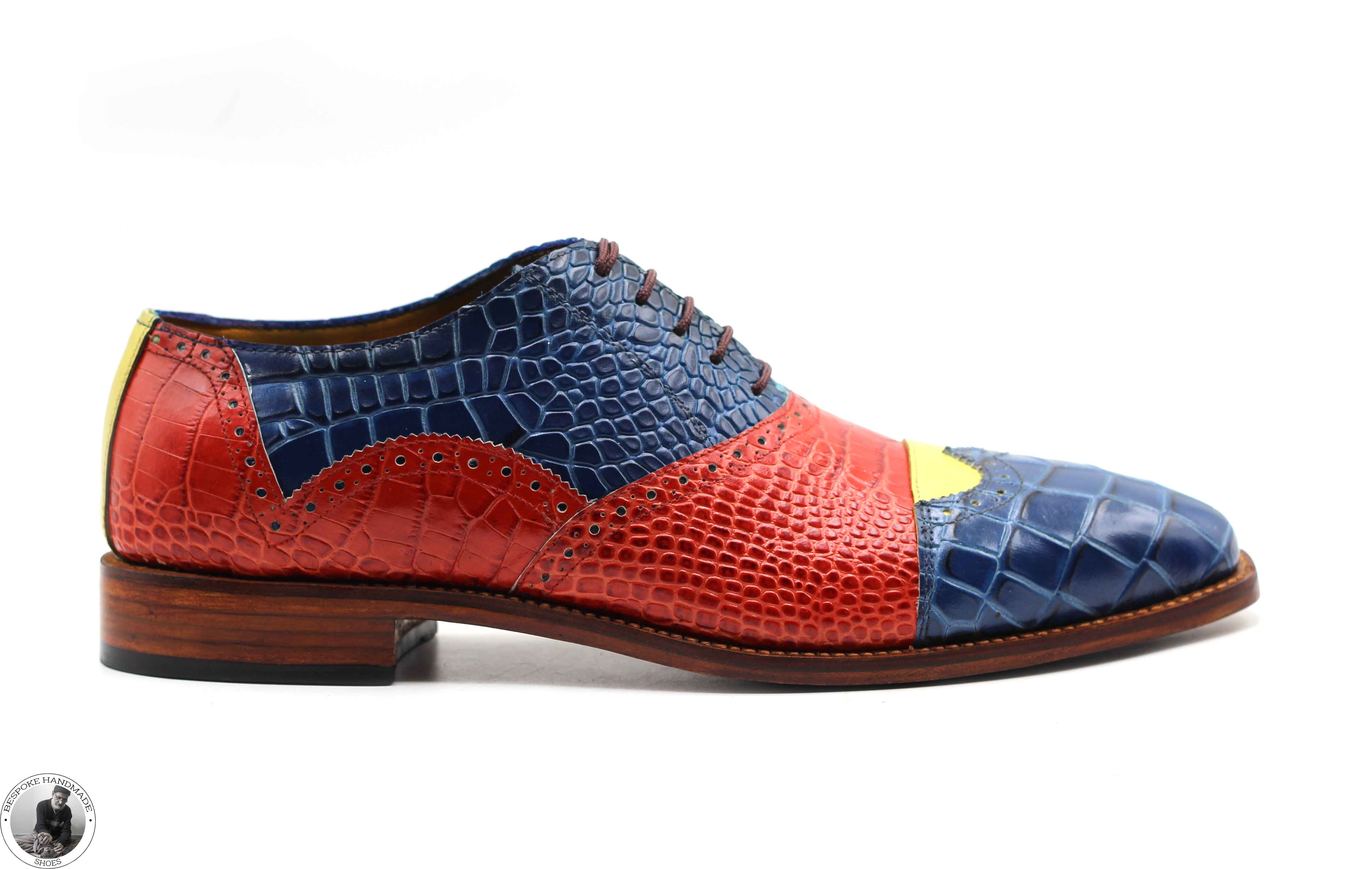 Bespoke Men's Handmade Three Tone Leather Oxford Toe Cap Fashion Shoes For Men's