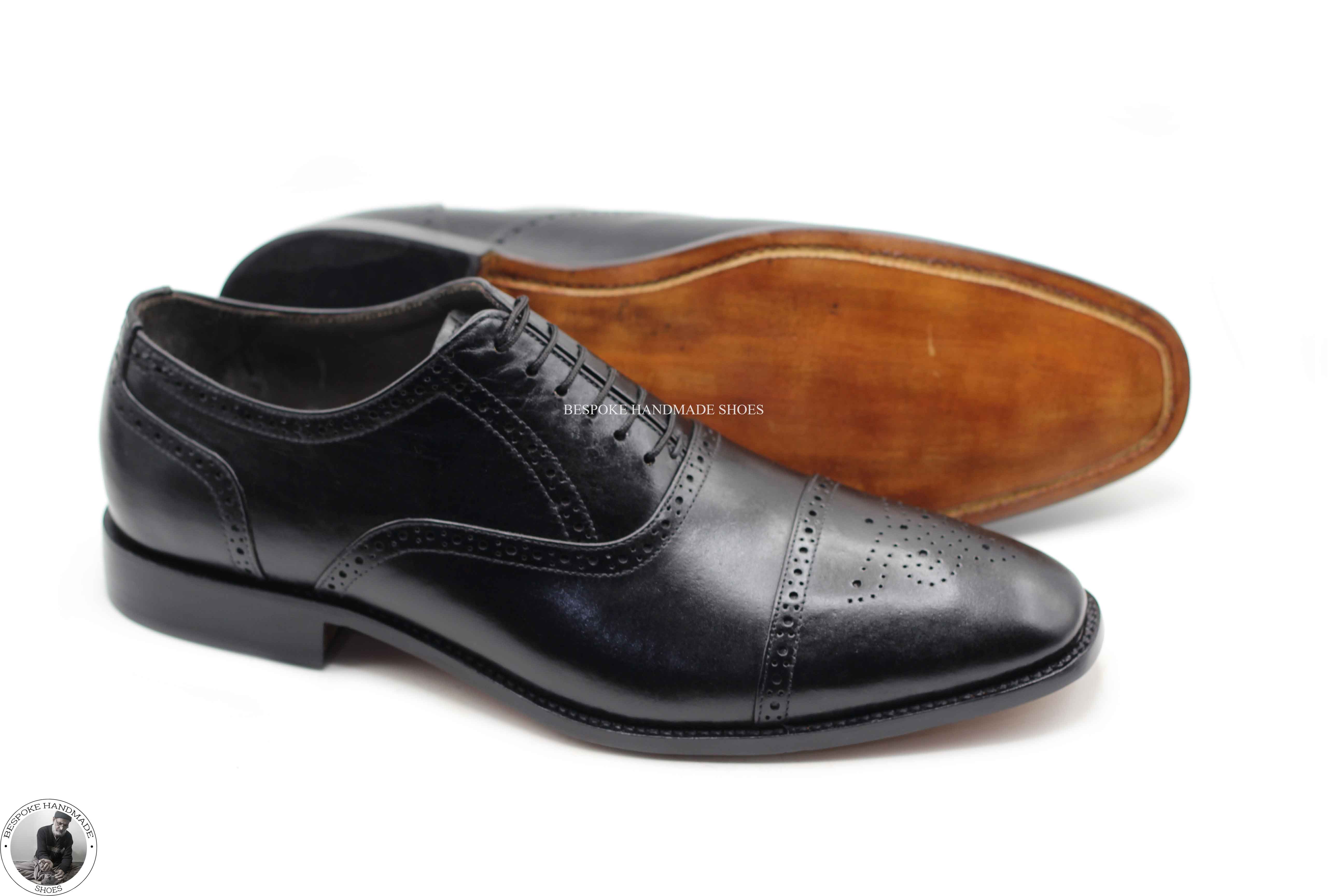 New Men's Handmade Black Leather Oxford Toe Cap Brogue Fashion / Dress Shoes For Men's