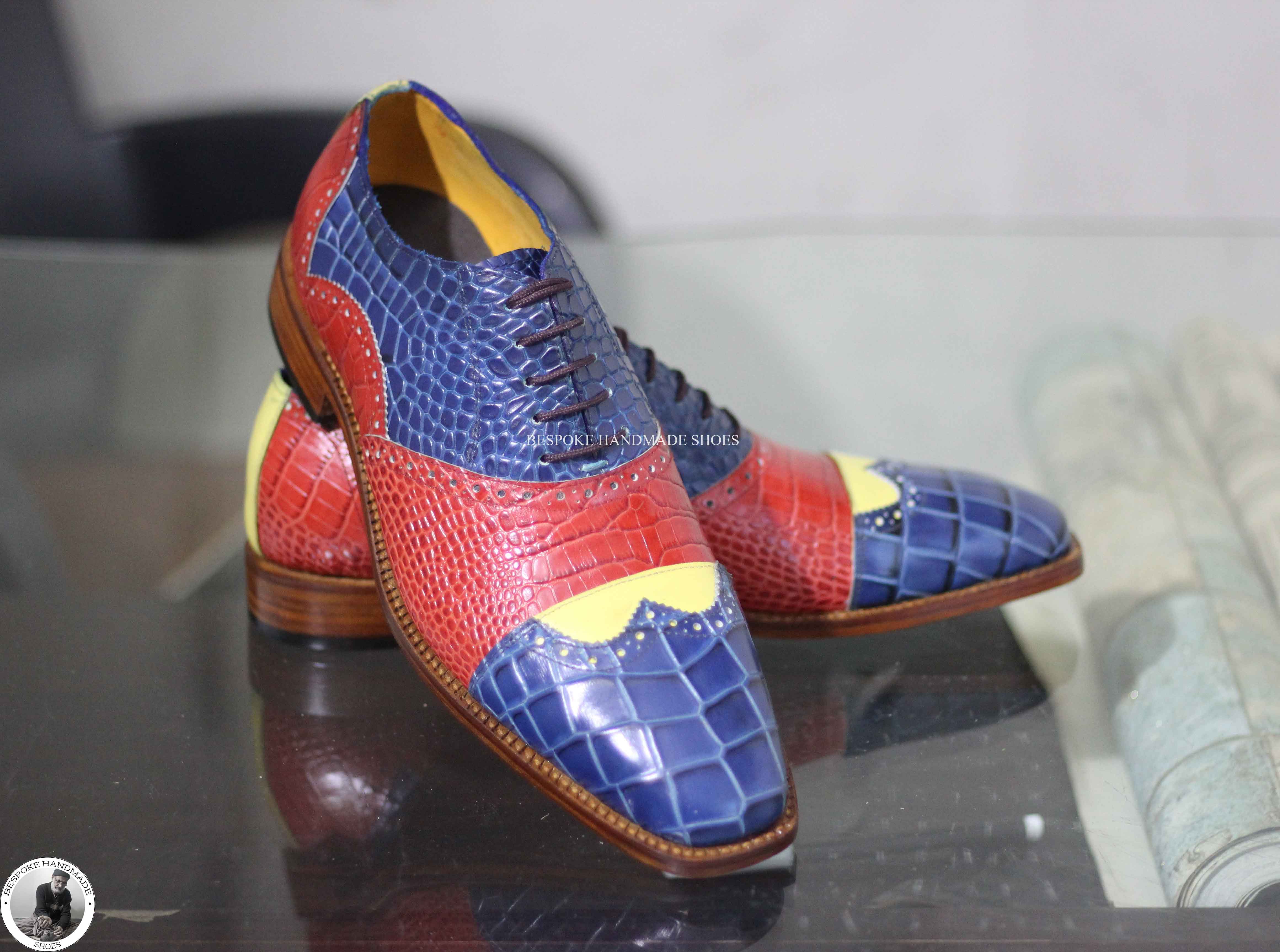 Bespoke Men's Handmade Three Tone Leather Oxford Toe Cap Fashion Shoes For Men's