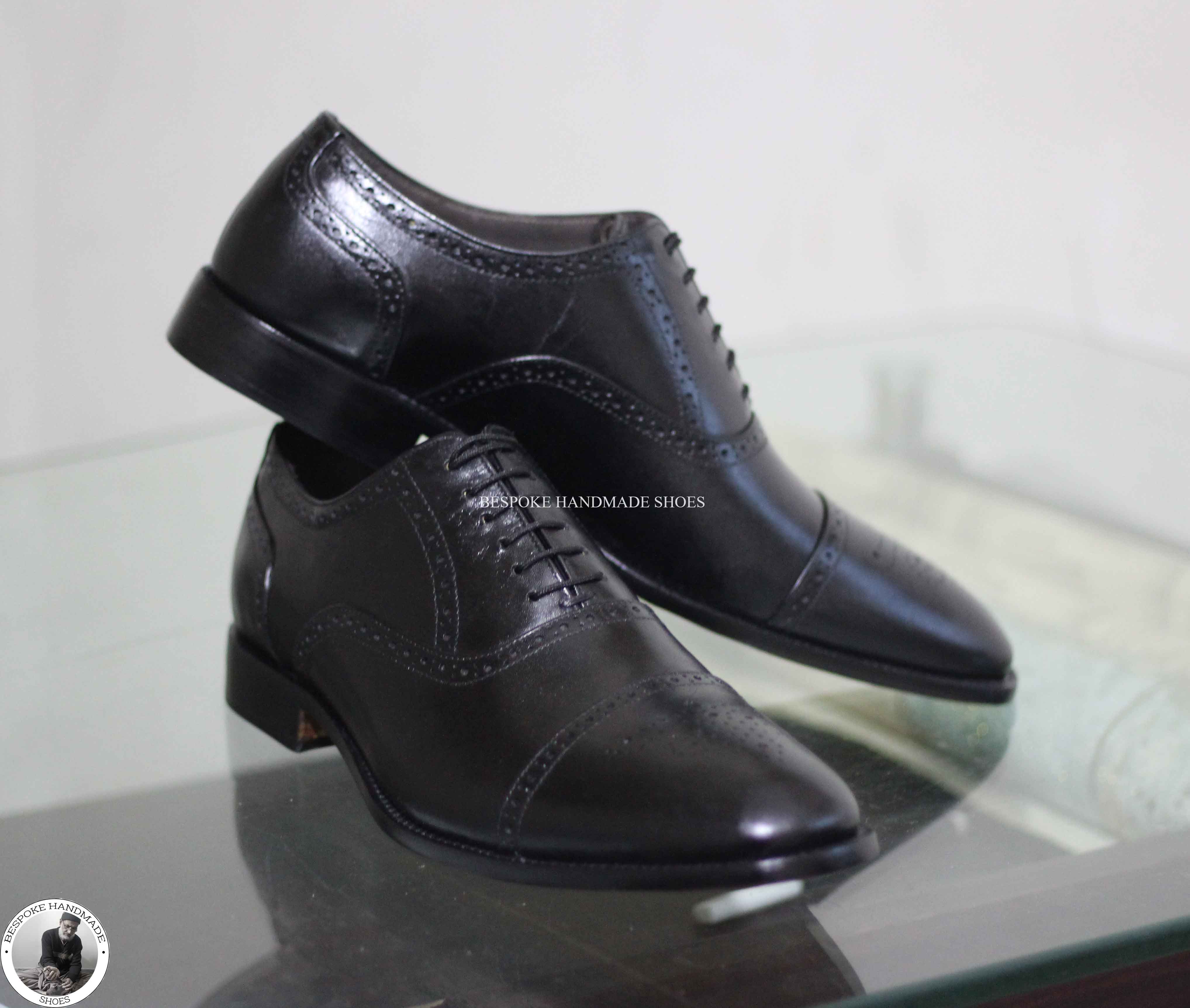 New Men's Handmade Black Leather Oxford Toe Cap Brogue Fashion / Dress Shoes For Men's