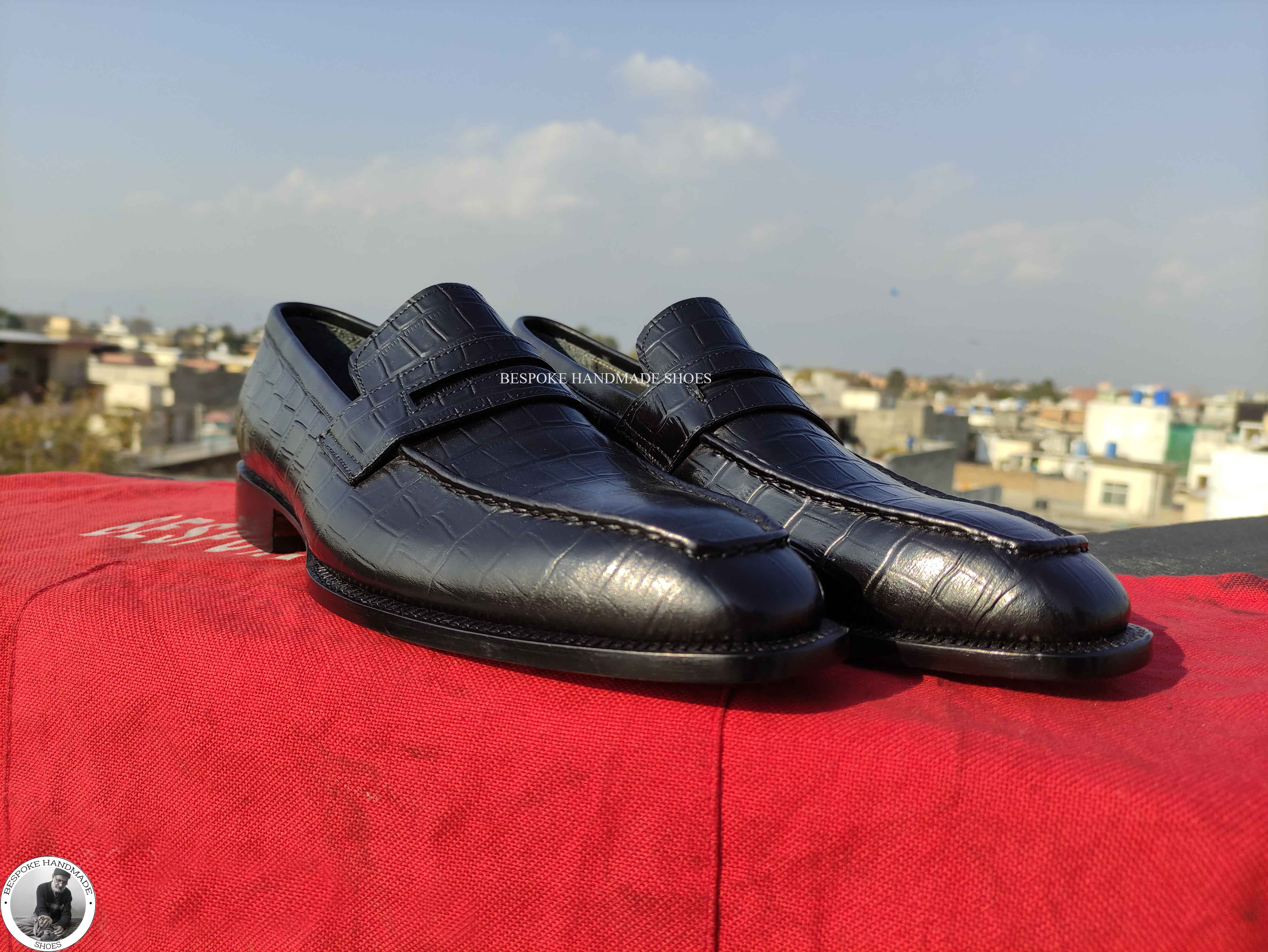 Bespoke Handmade Men's Black Leather Loafer Moccasin Slip On Casual Men's Shoes