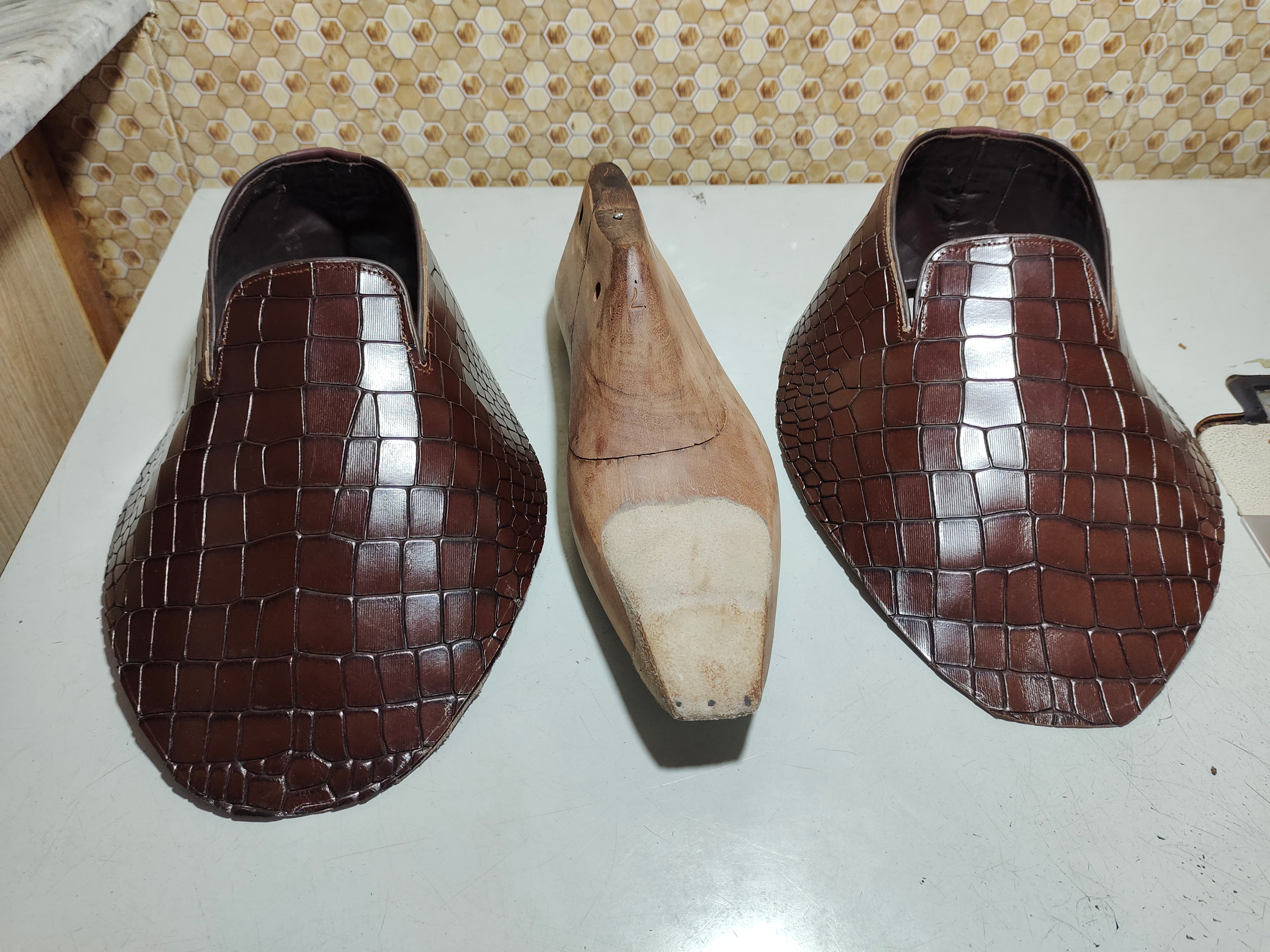 New Handmade Men’s Genuine Brown Crocodile Print Leather Loafer Moccasin Dress Shoes