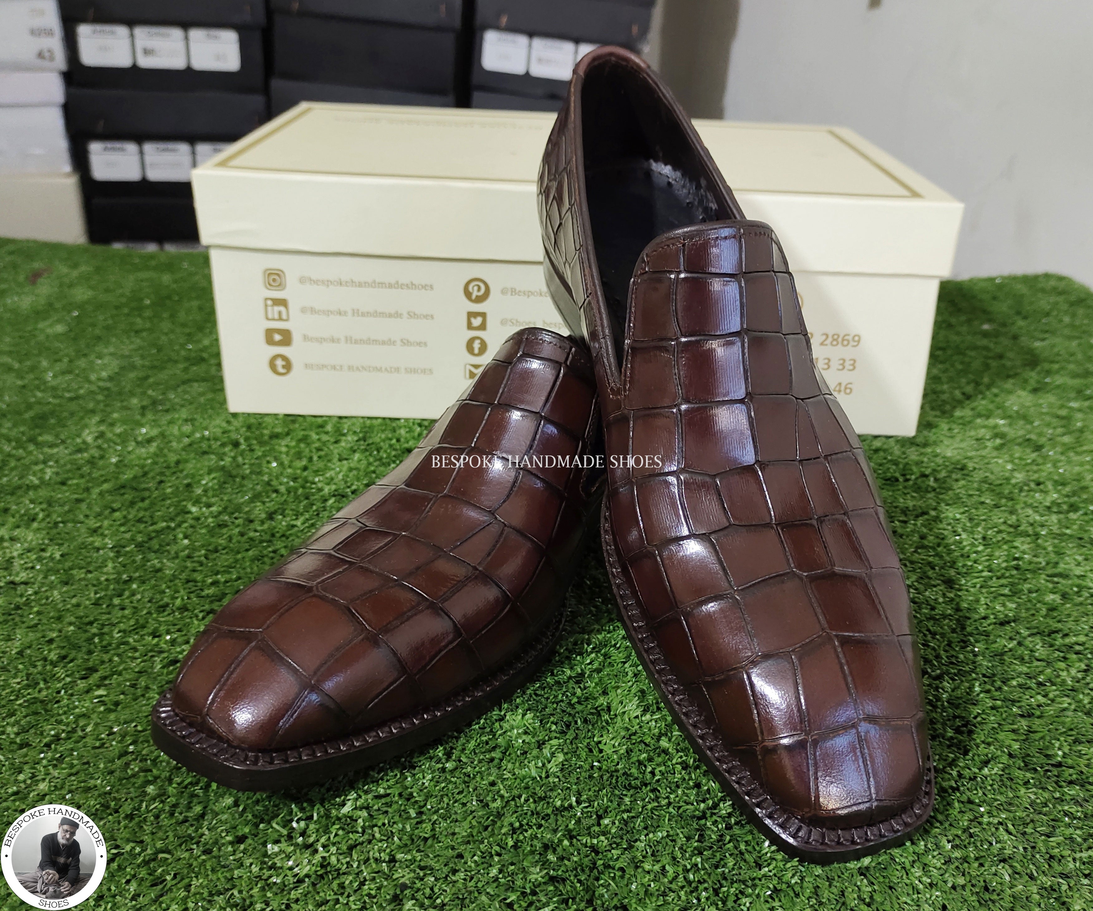 New Handmade Men’s Genuine Brown Crocodile Print Leather Loafer Moccasin Dress Shoes