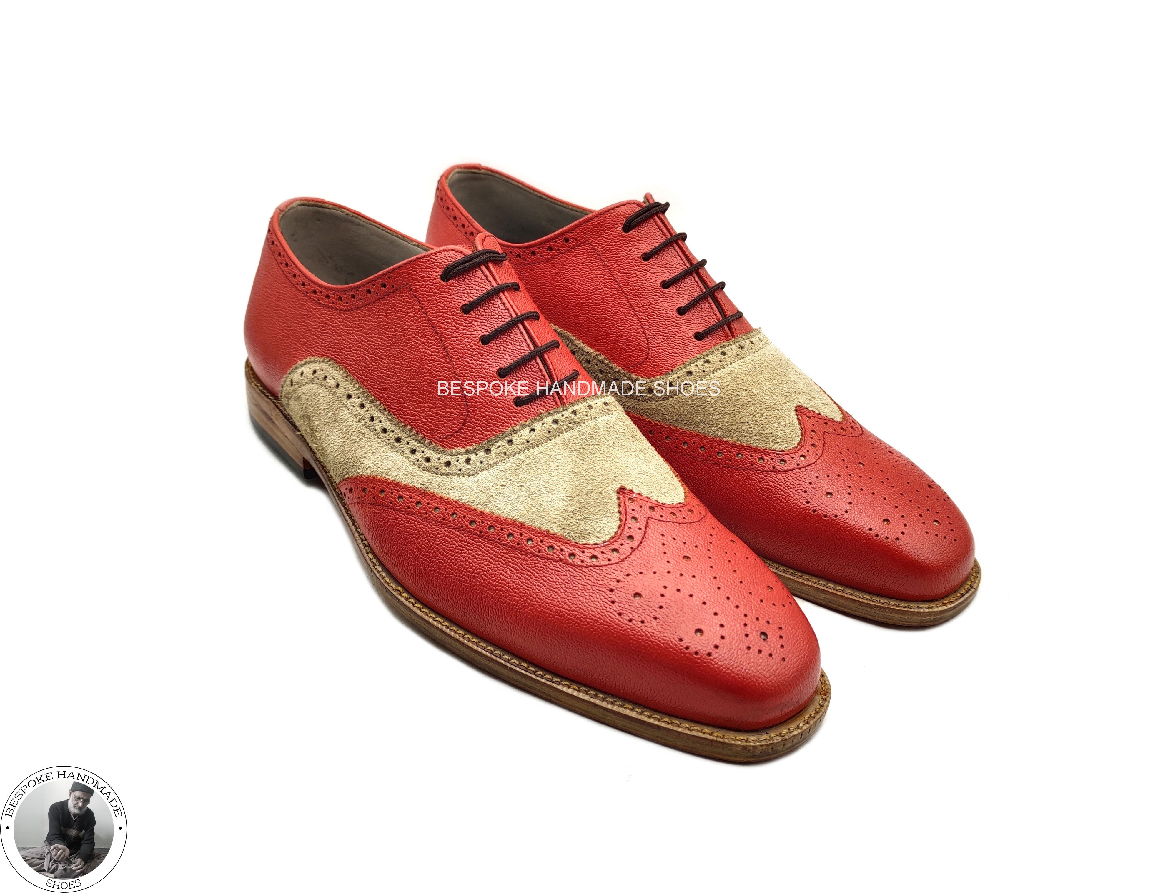 Premium Quality Handmade Two Tone Leather and Suede Oxford Wingtip Brogue Lace up  , Formal Shoes
