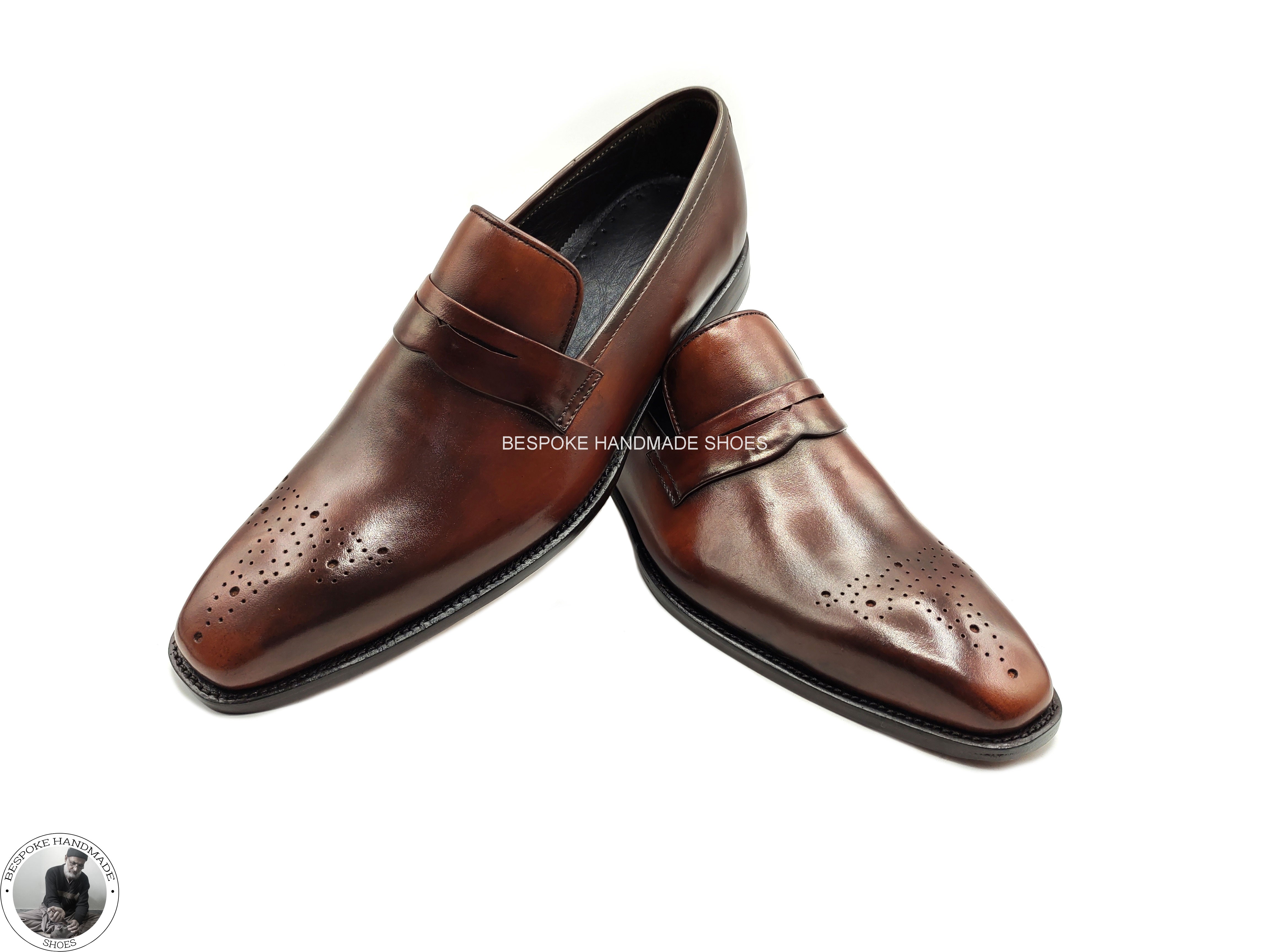 Bespoke Men's Handmade Custom Brown Leather Whole Cut Brogue Shoes