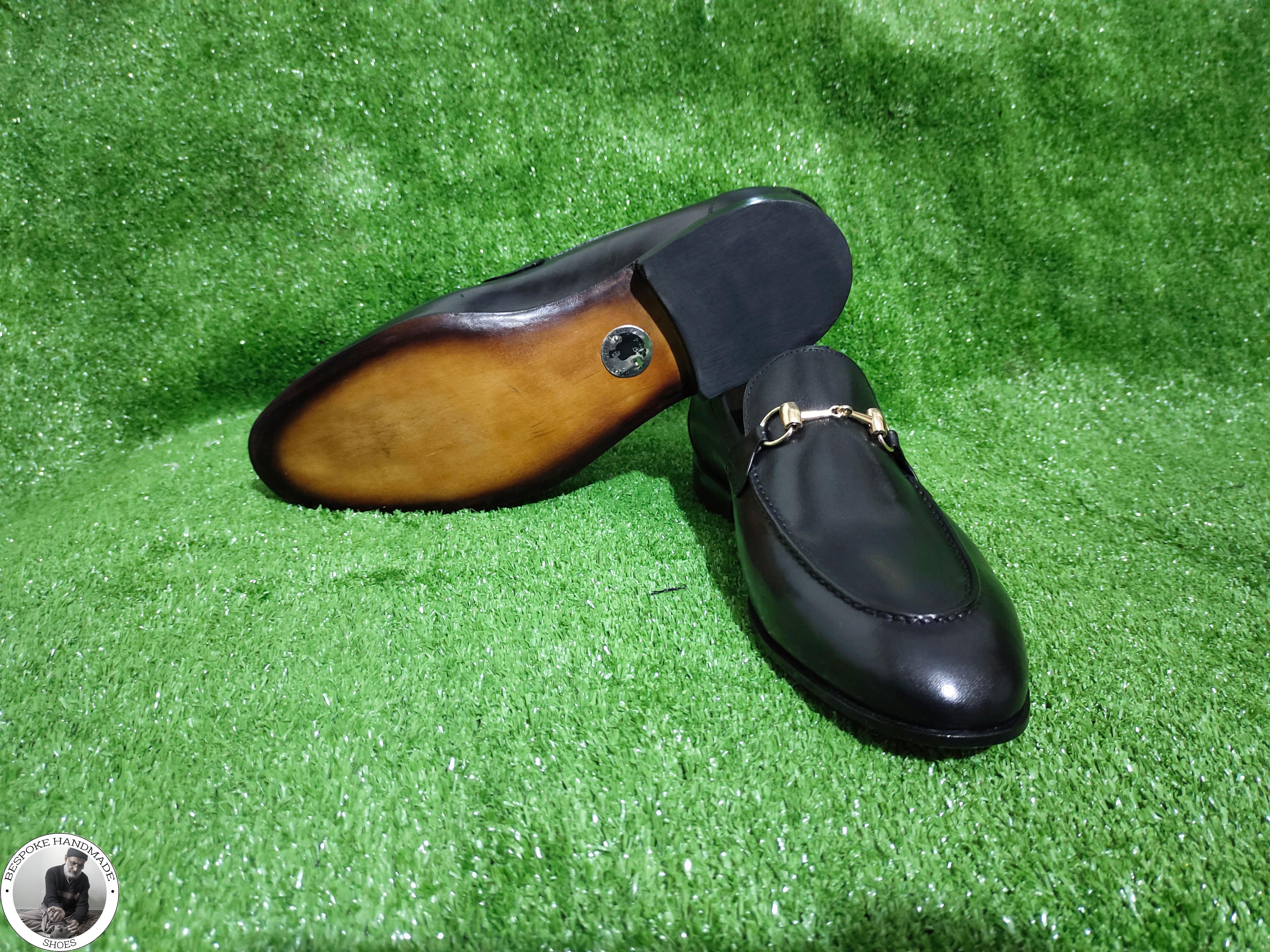Bespoke Handmade Business Shoe, Black Leather Buckle Loafer Slip on Moccasin Men's Shoes