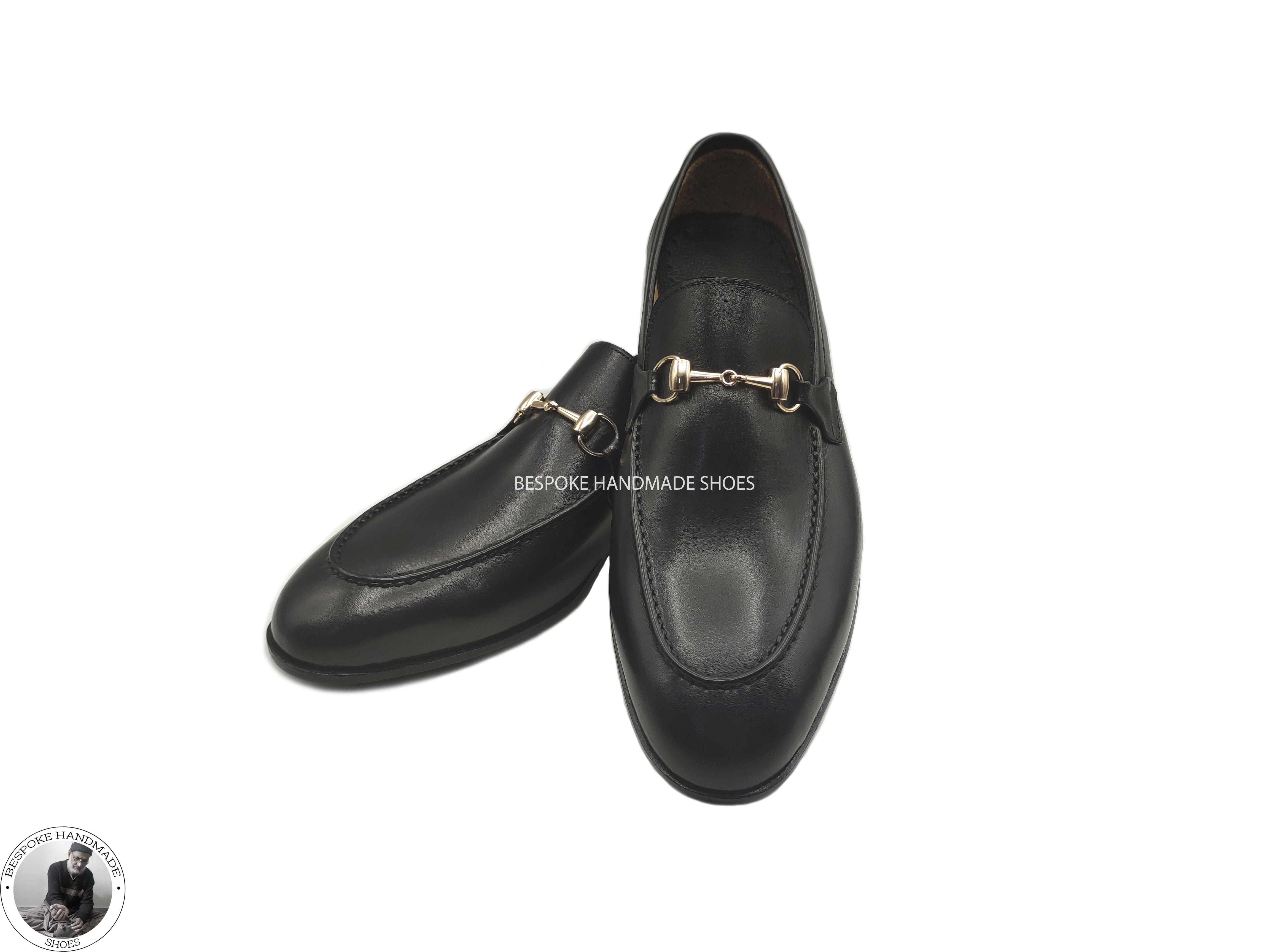 Bespoke Handmade Business Shoe, Black Leather Buckle Loafer Slip on Moccasin Men's Shoes