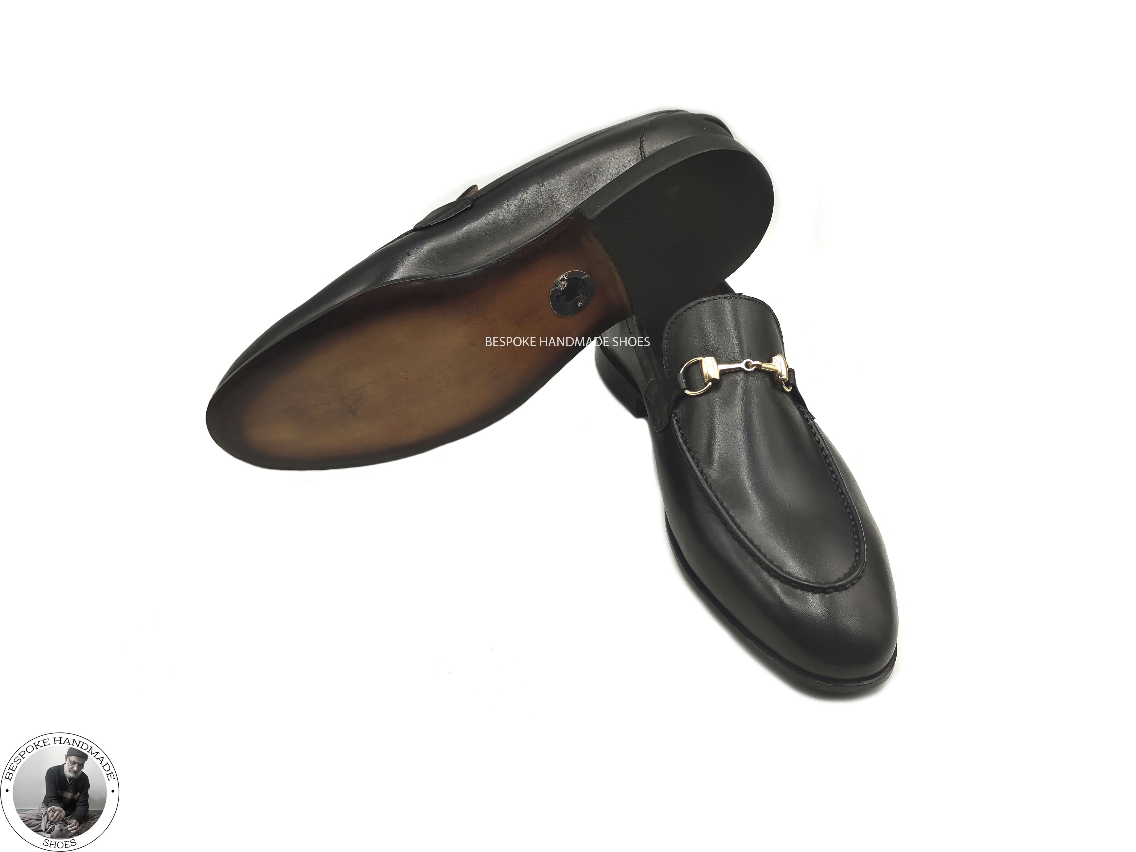 Bespoke Handmade Business Shoe, Black Leather Buckle Loafer Slip on Moccasin Men's Shoes