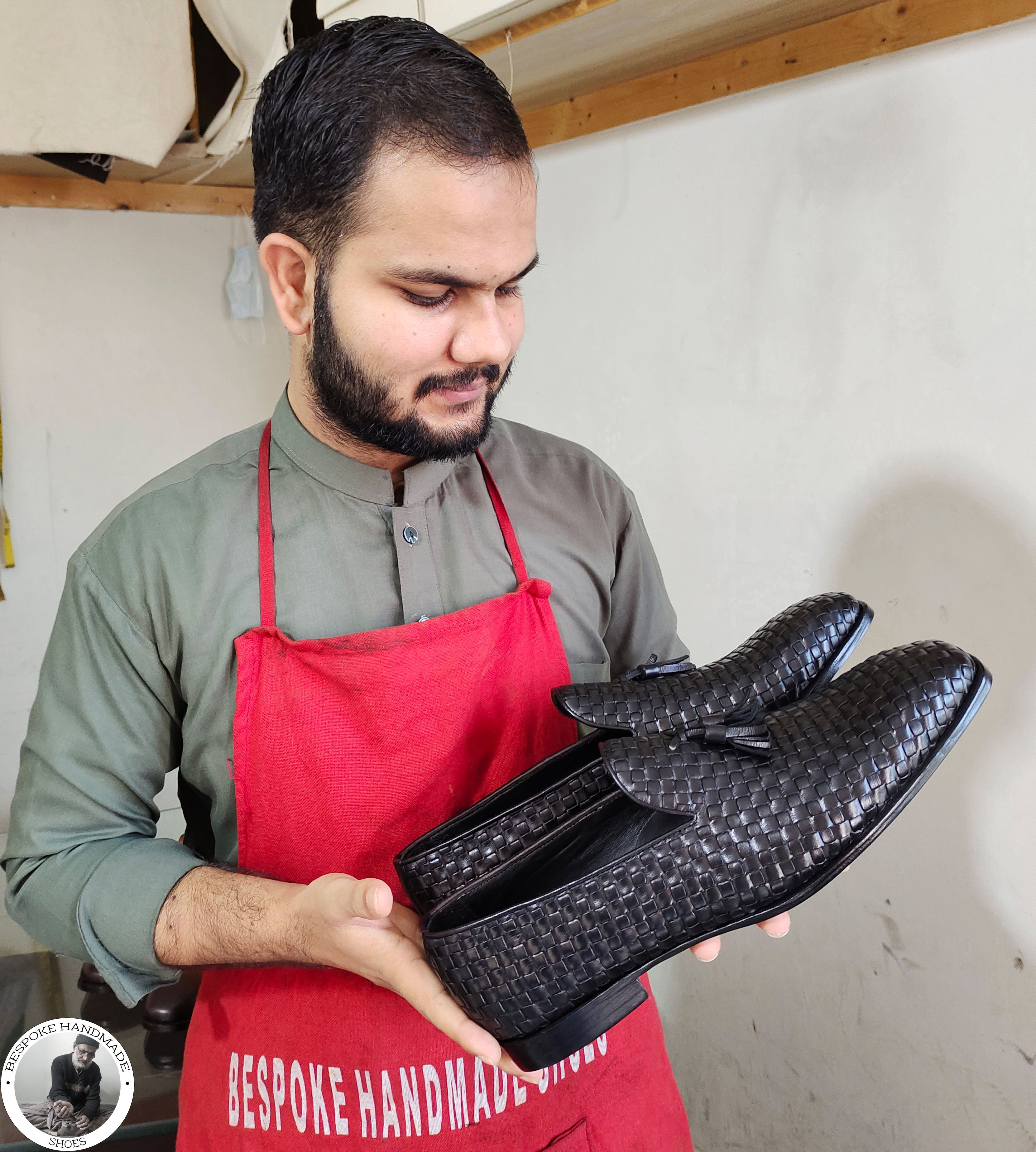 Bespoke Handmade Dress Shoes, Men’s Black Woven Leather Tassels Moccasin Slip on Formal Shoes