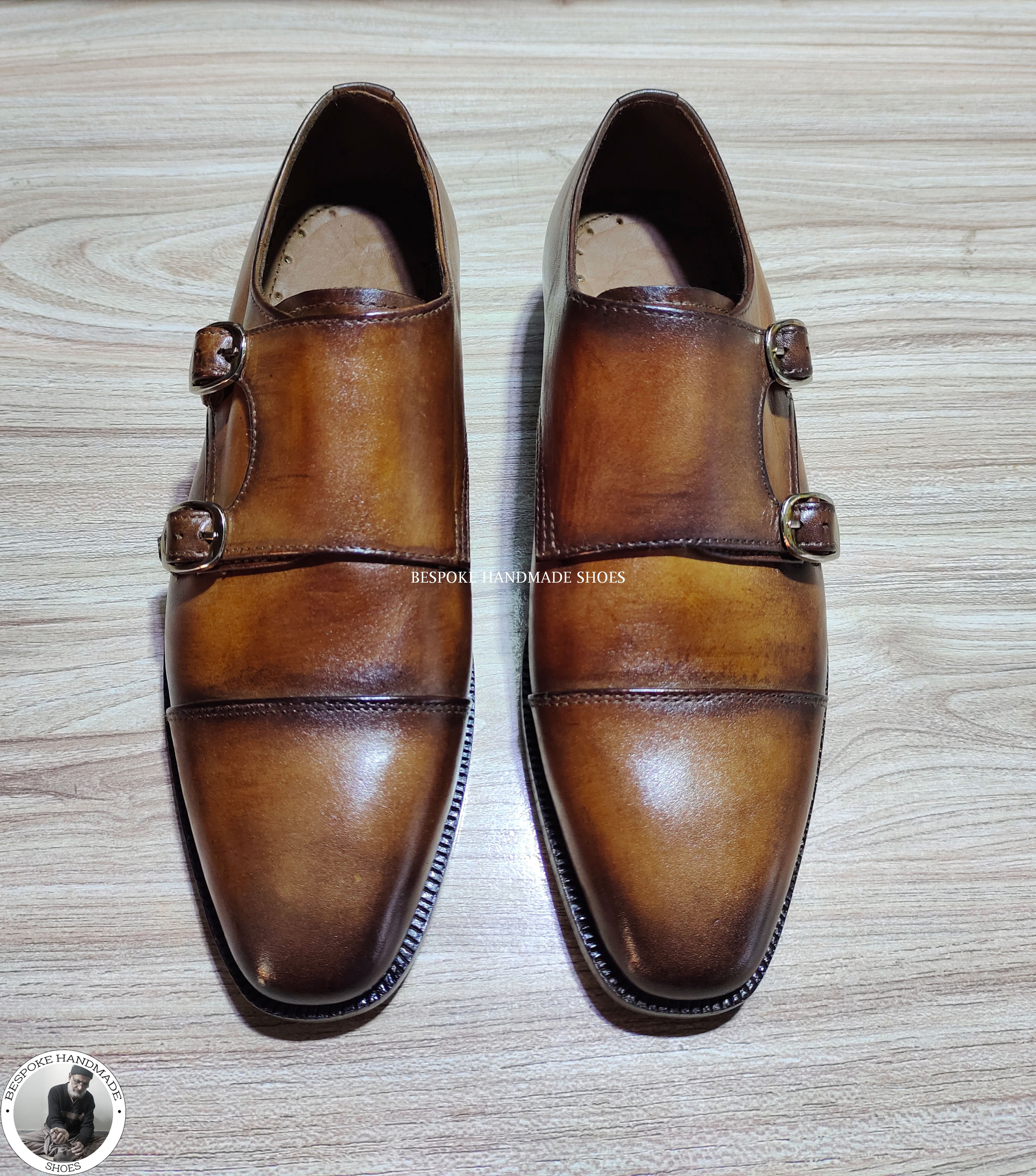 Bespoke Handcrafted Dress Shoes, Brown Color Premium Quality Double Monk Strap And Cap toe Casual Shoes