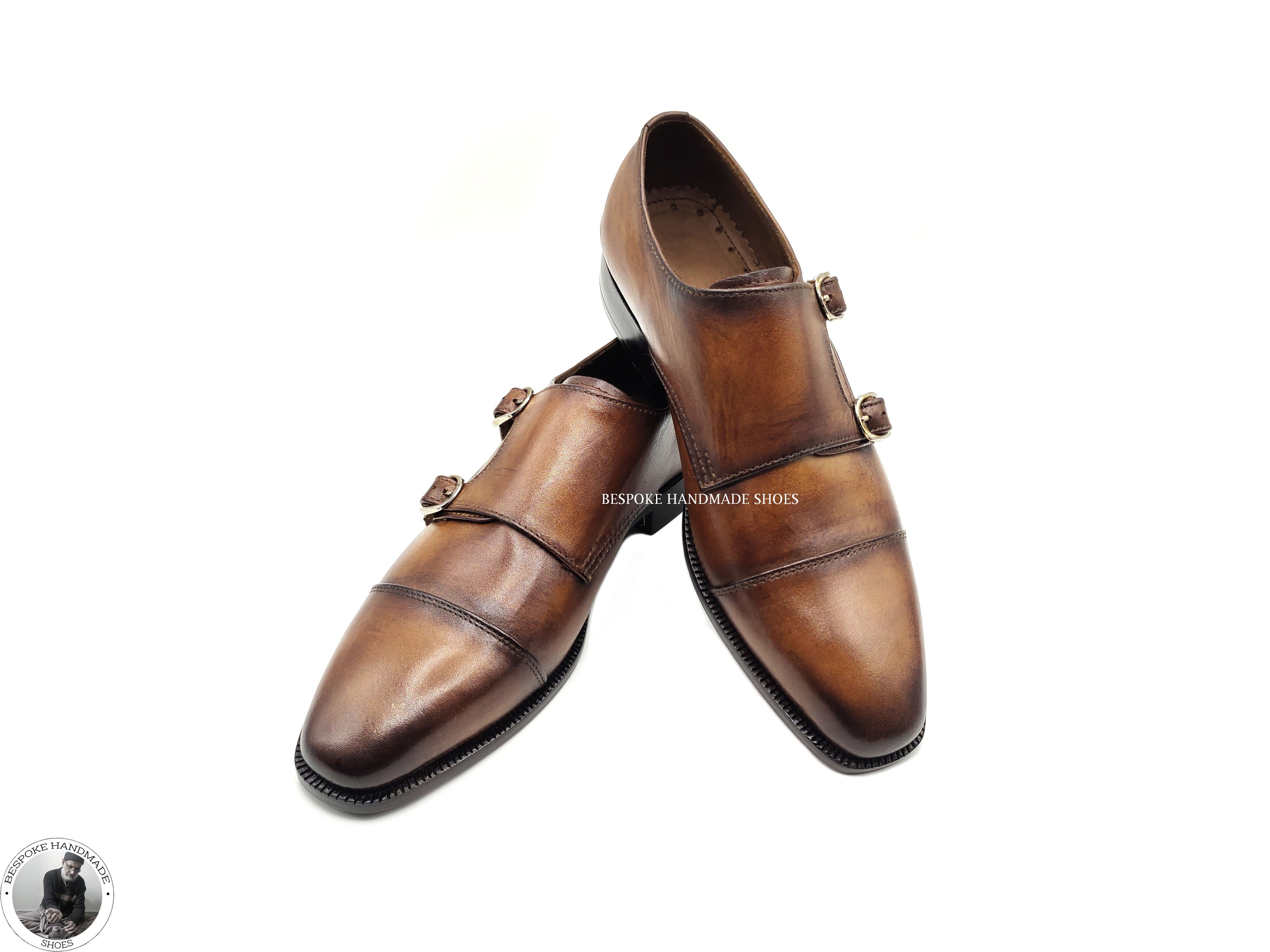 Bespoke Handcrafted Dress Shoes, Brown Color Premium Quality Double Monk Strap And Cap toe Casual Shoes