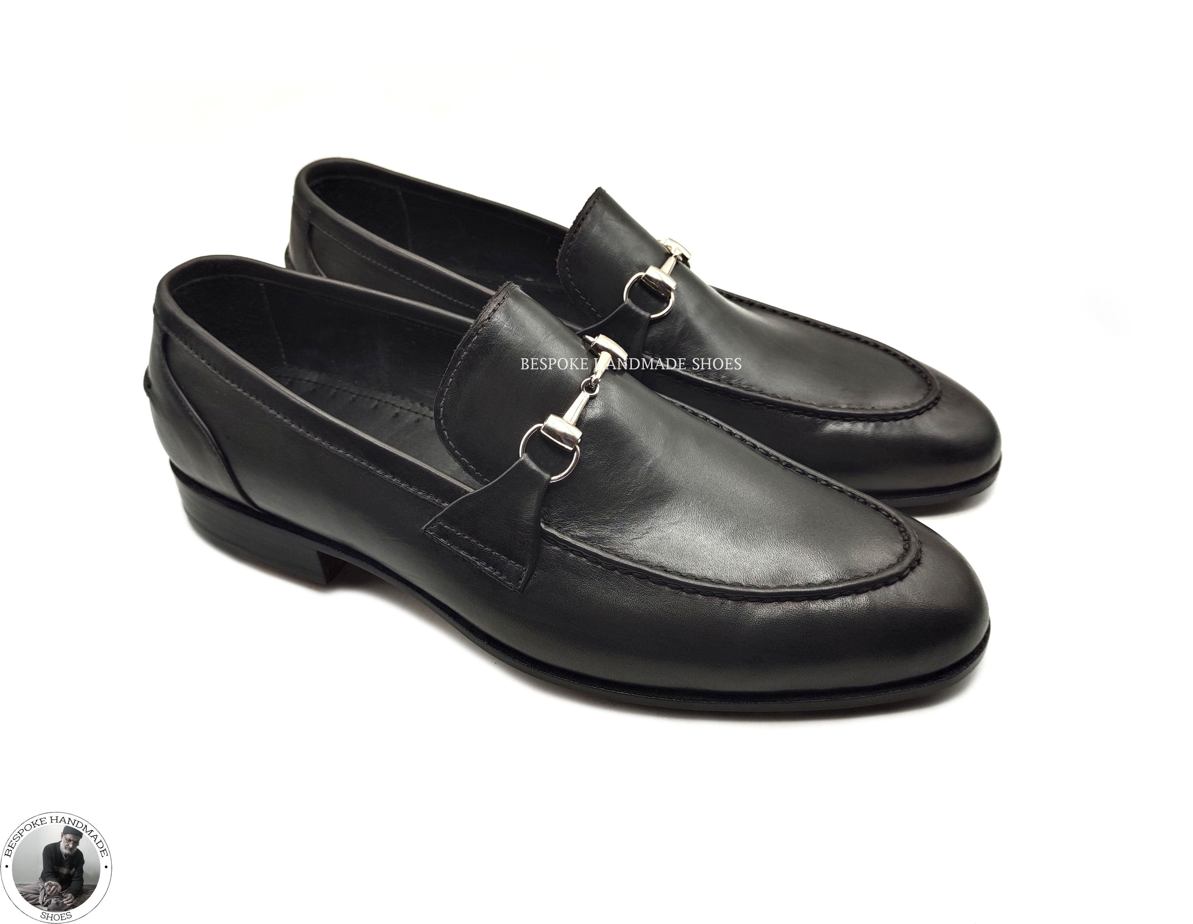 Men Handmade Pure Black Leather Shoe, Slip On Buckle Loafer Dress/Formal Shoes For Men's