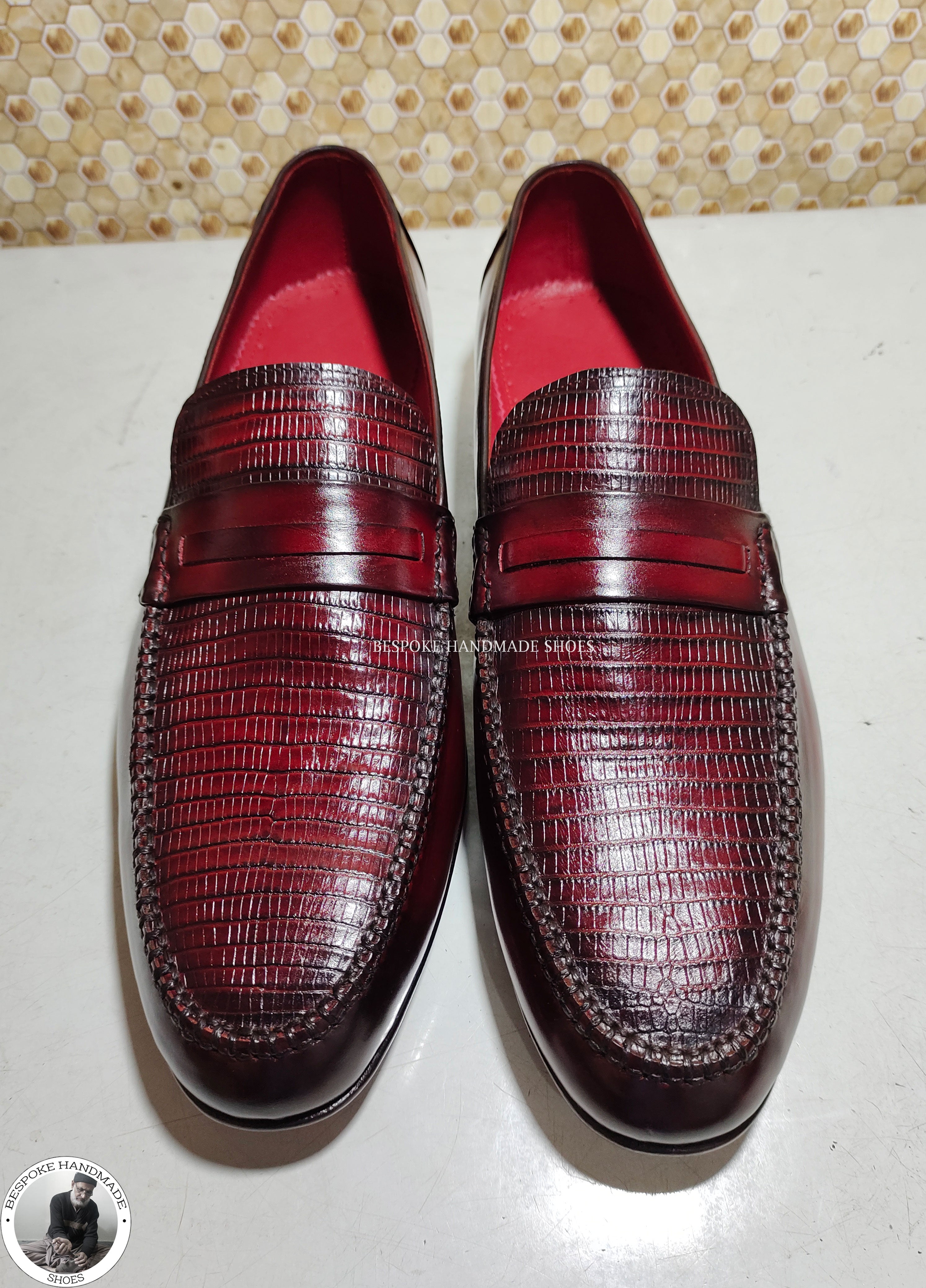 Pure Handmade Red Color Leather Wholecut Loafer Formal / Casual Shoes For Men's