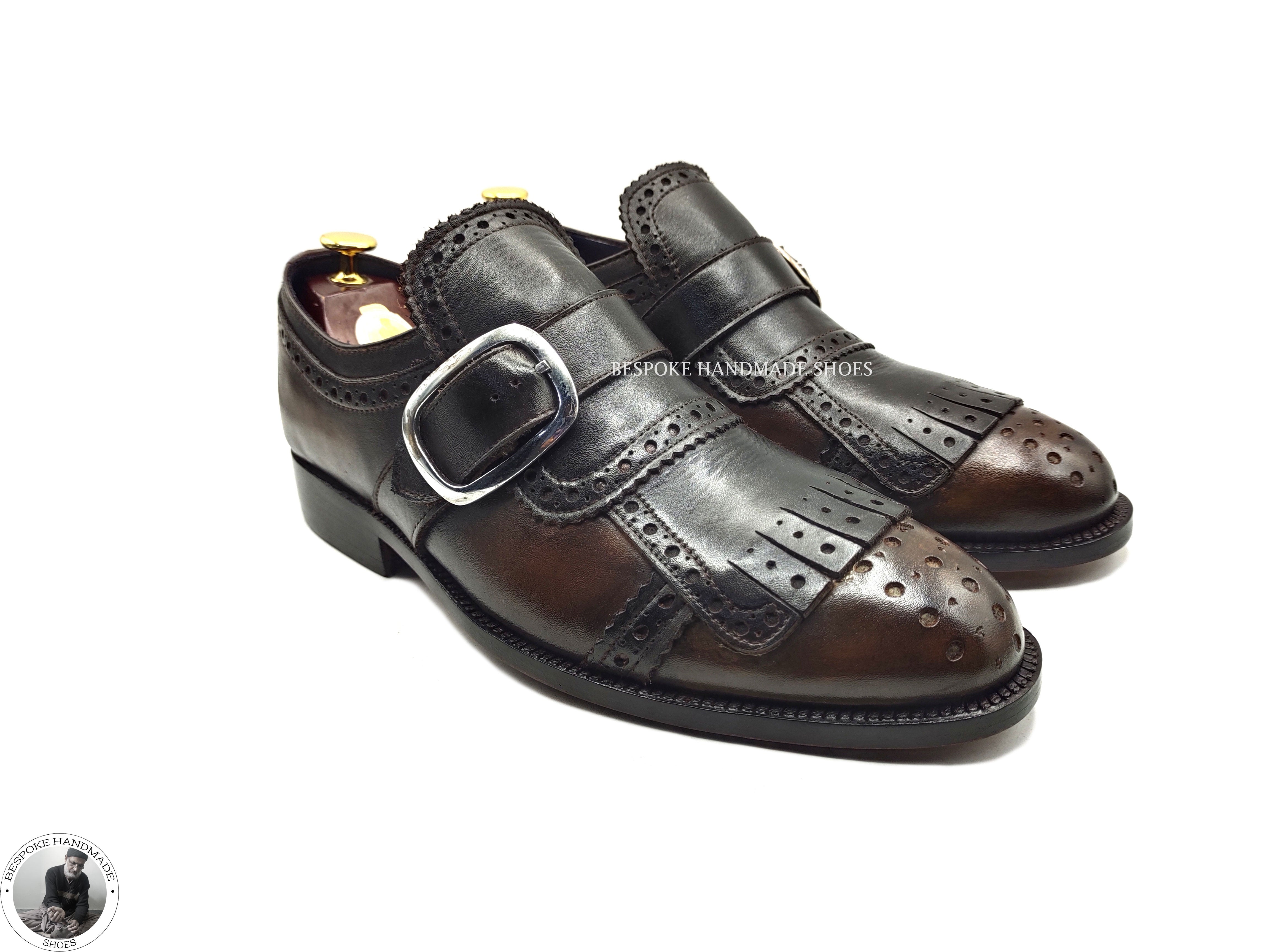 Handmade Men’s Genuine Chocolate Brown Pure Leather Slip on Winngtip Brogue Casual Shoes