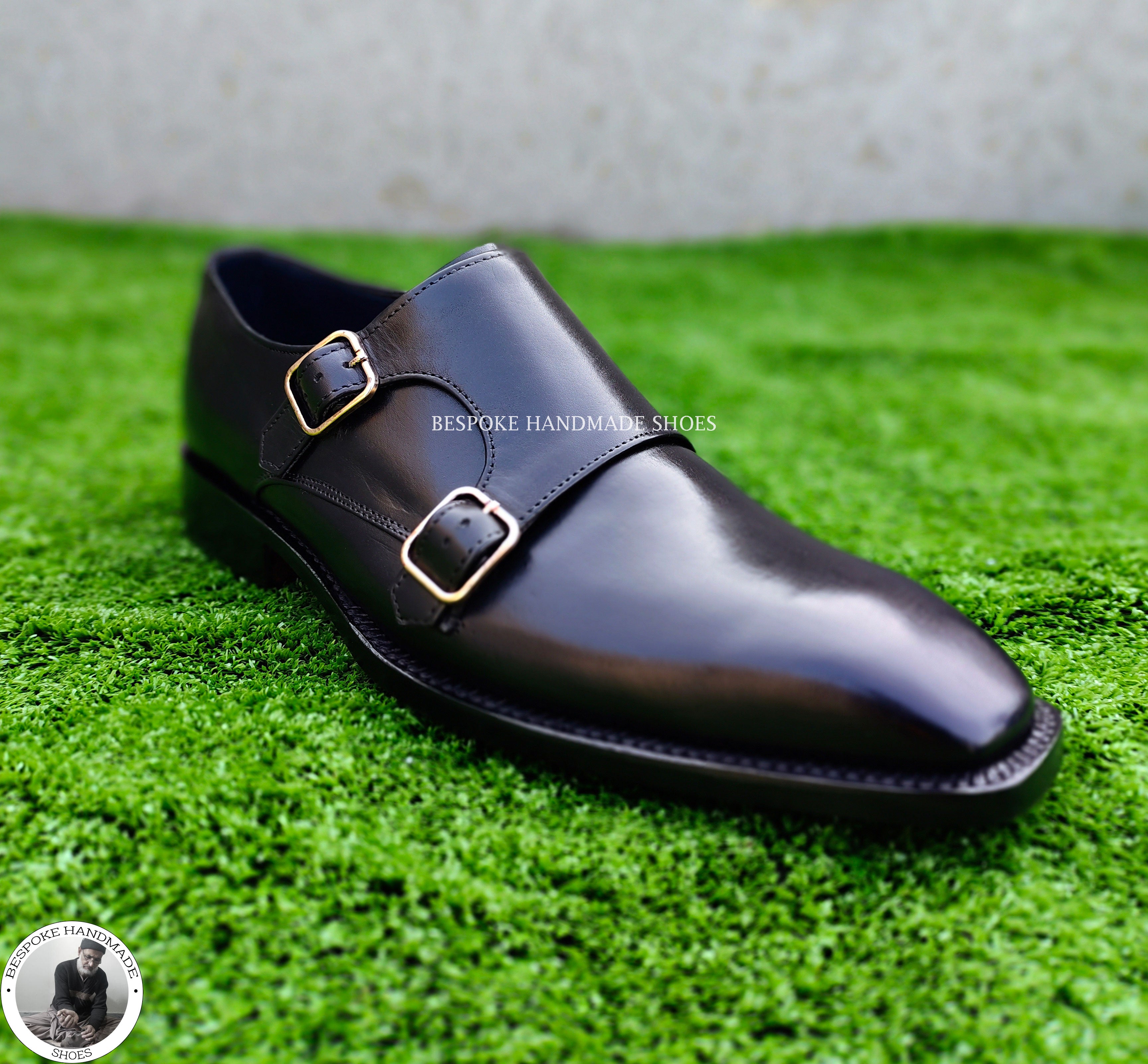 Handmade Bespoke Genuine Black Leather Double Monk Strap Wholecut Casual Shoes For Men's