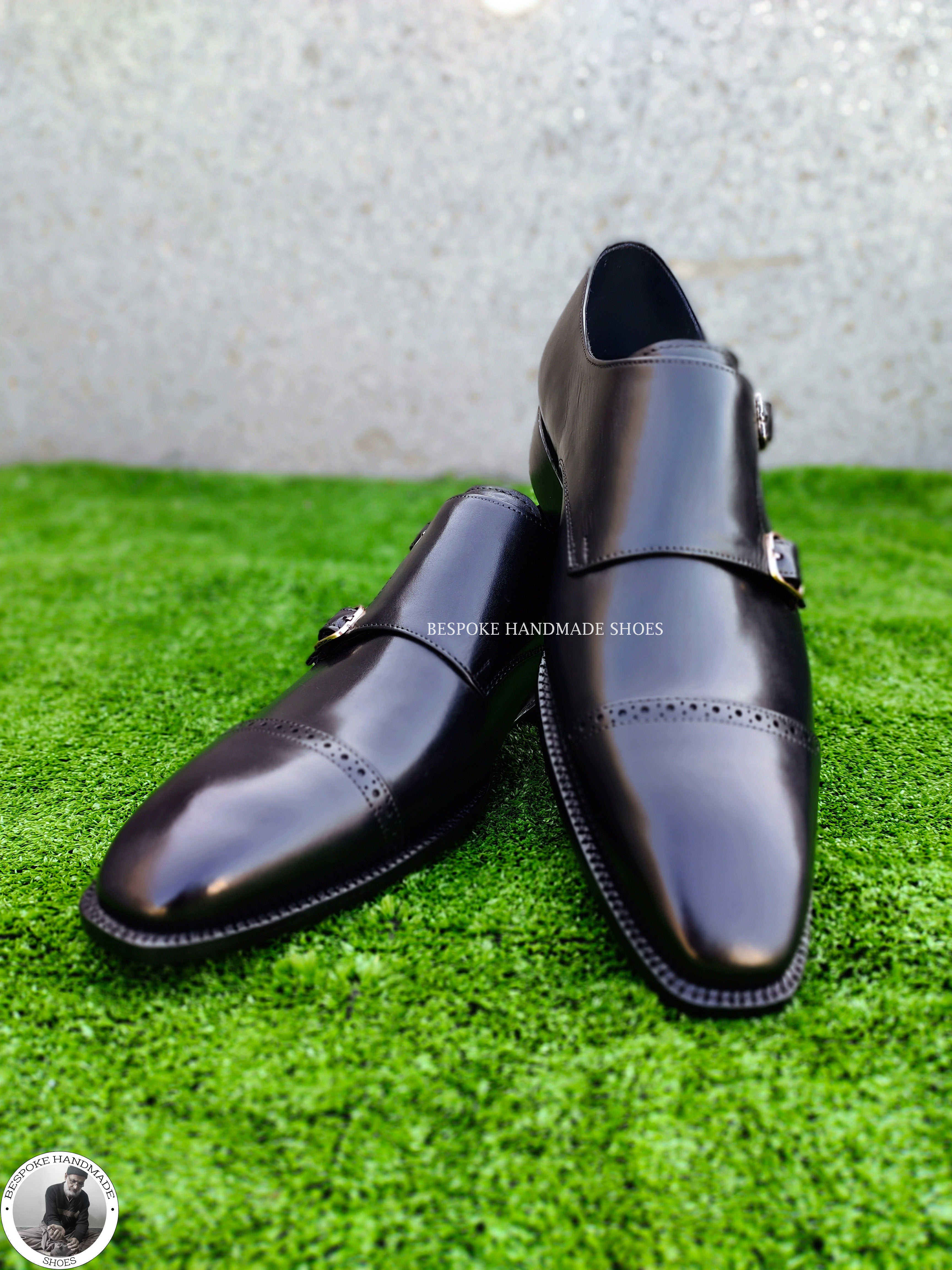 Buy Goodyear Welted Black Leather Shoes, Double Monk Strap Toe Cap Fashion Shoe