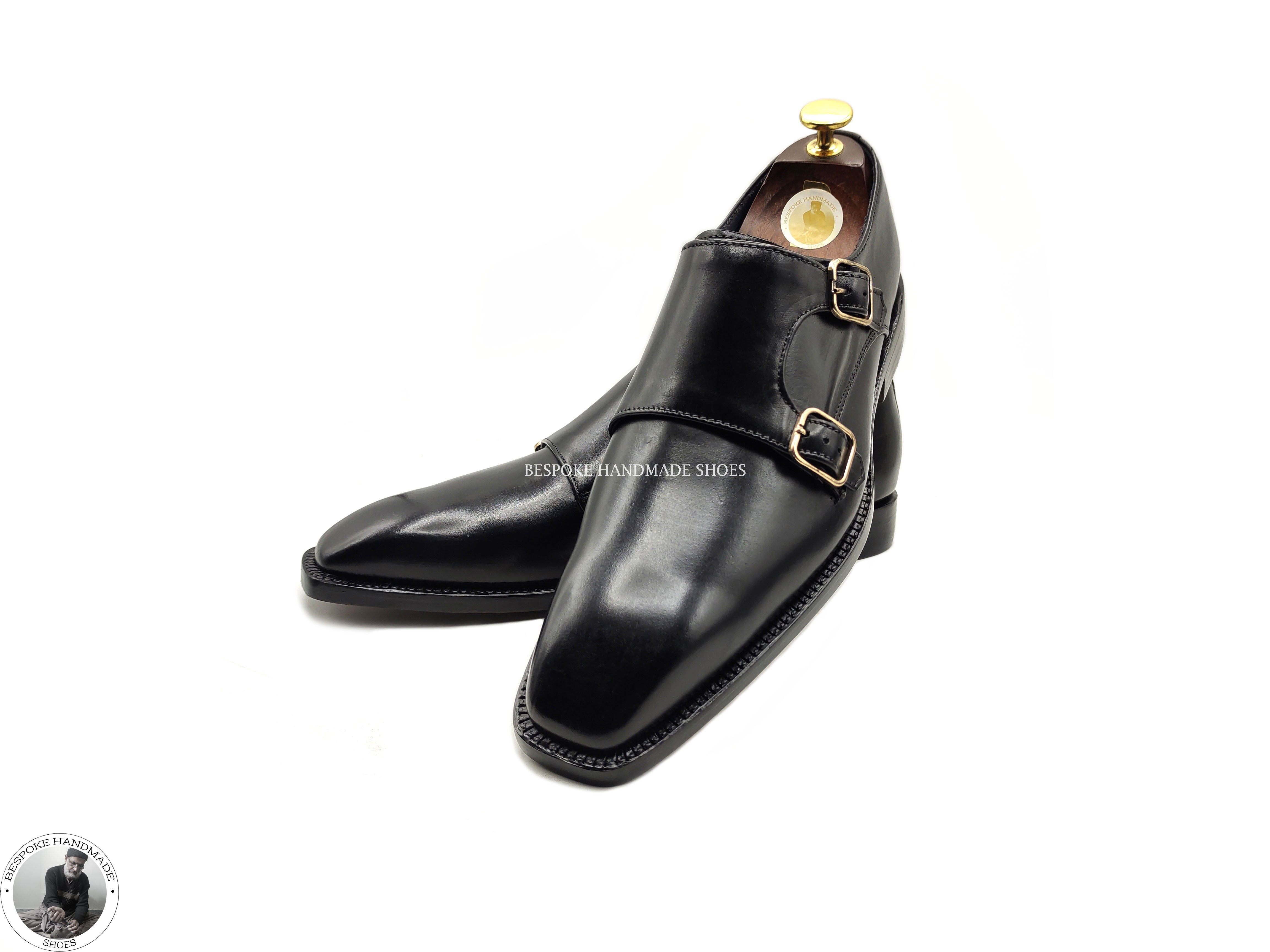 Handmade Bespoke Genuine Black Leather Double Monk Strap Wholecut Casual Shoes For Men'sHandmade Bespoke Genuine Black Leather Double Monk Strap Wholecut Casual Shoes For Men's