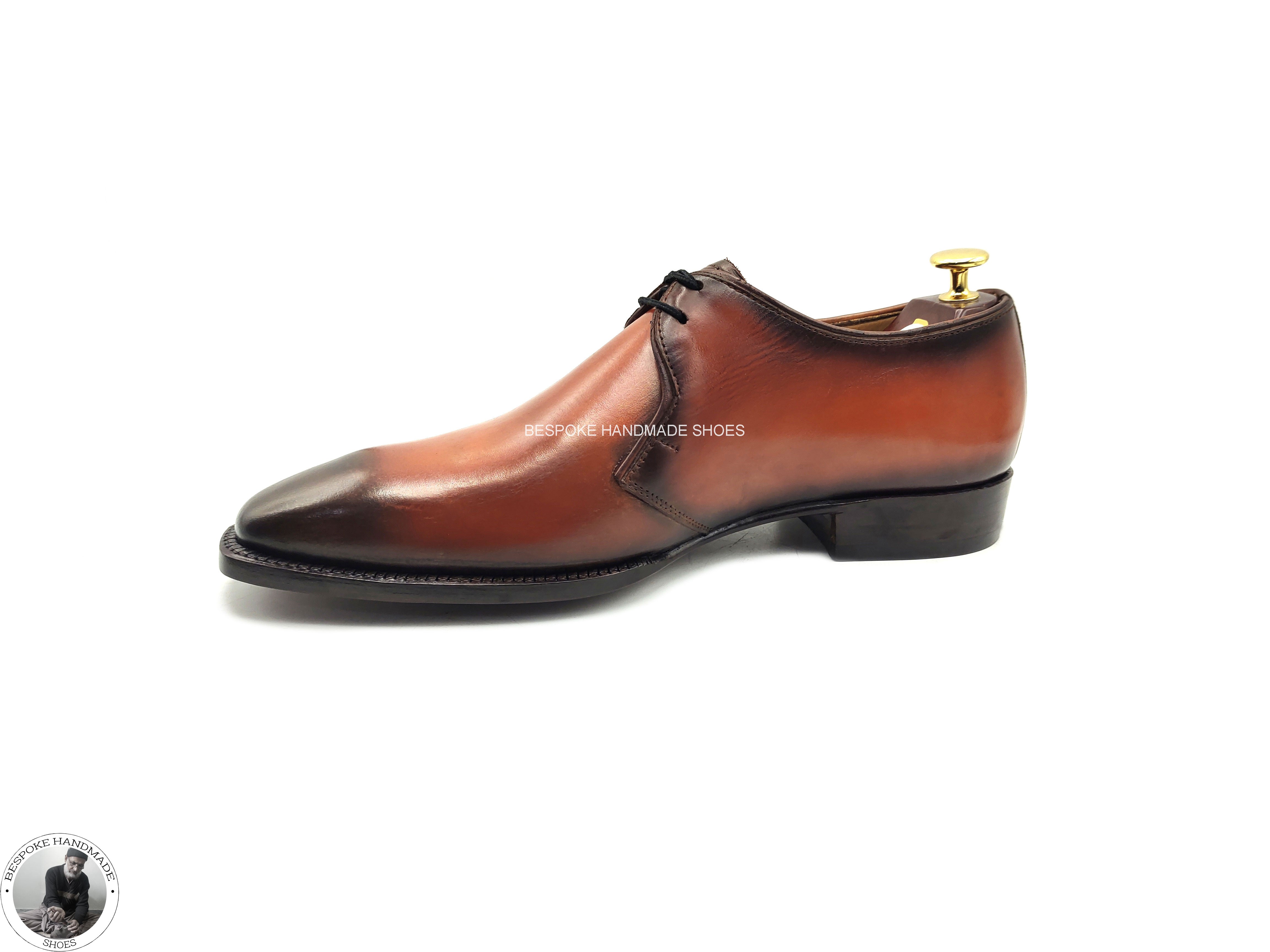 Party Wear Genuine Two Tone Leather Black Shaded Derby Wholecut Lace Up Dress Shoes.