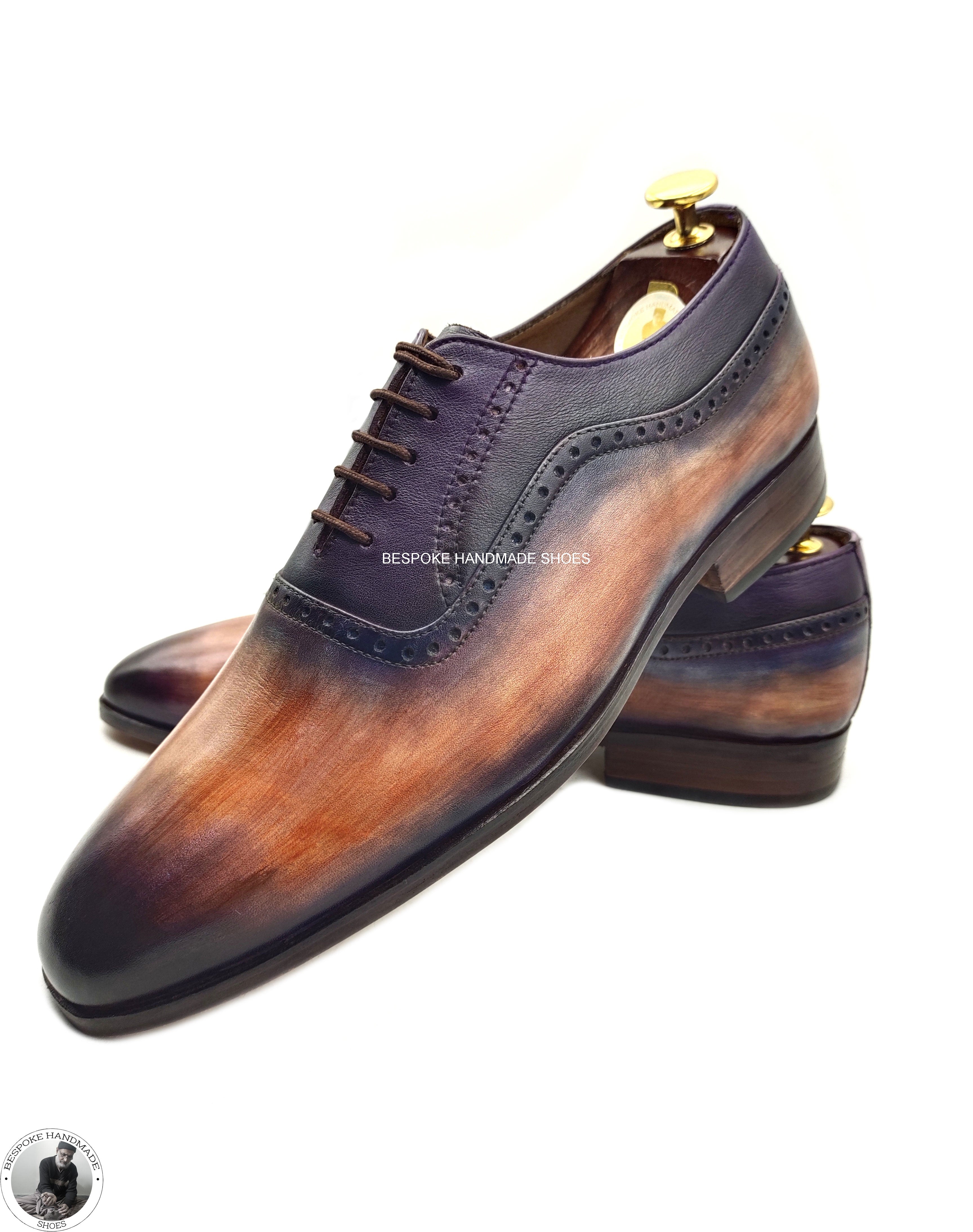 Bespoke Real Leather Shoes, Two Tone Oxford Wholecut Lace up Dress / Formal Shoe